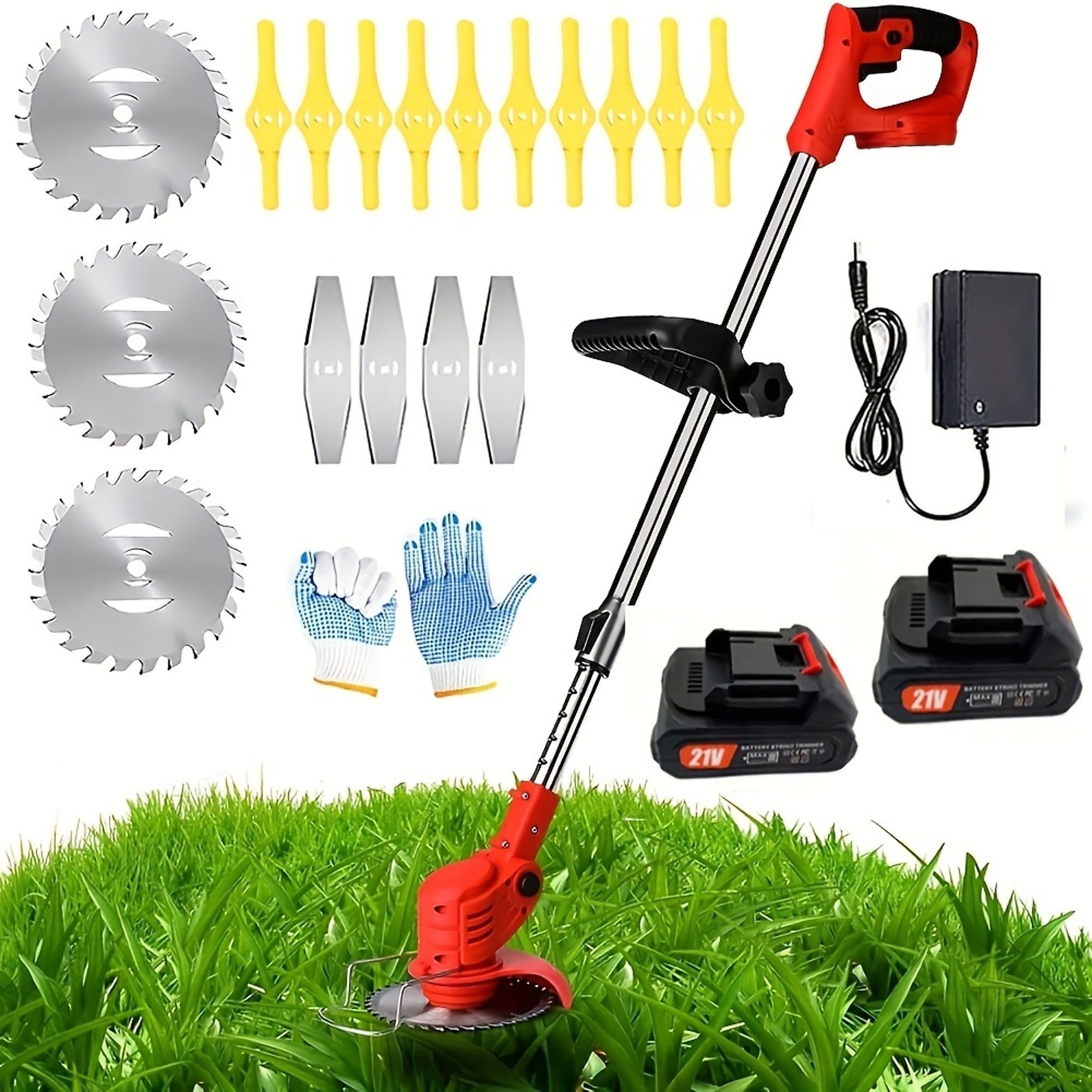 21V Cordless Portable Electric Blade Trimmer with Safety Switch, Angle&Width Adjustable in Red