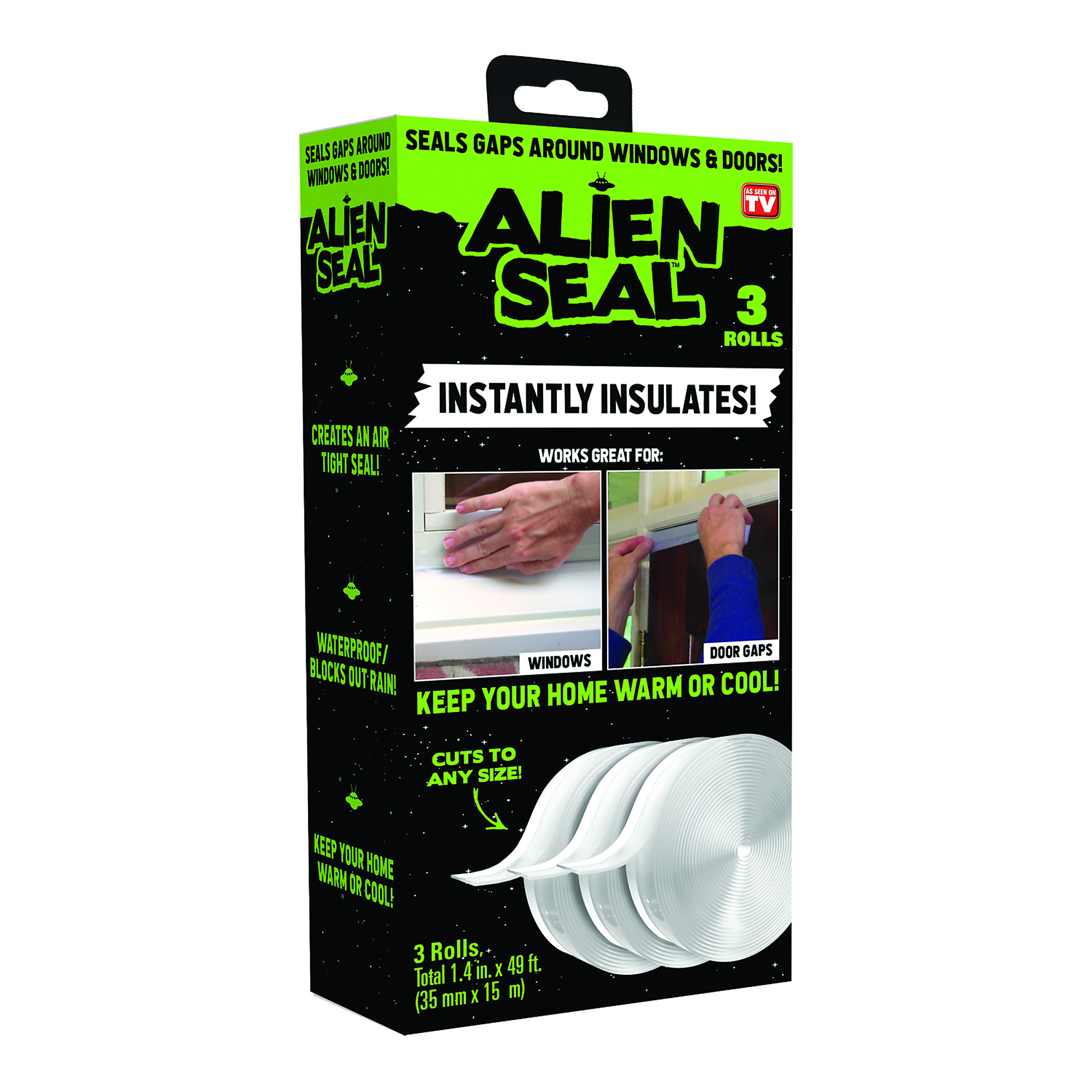 Alien Draft Seal Weatherproof Strips, 49 ft (3 Rolls), Transparent Silicone Flex-Flap Draft Stopper
