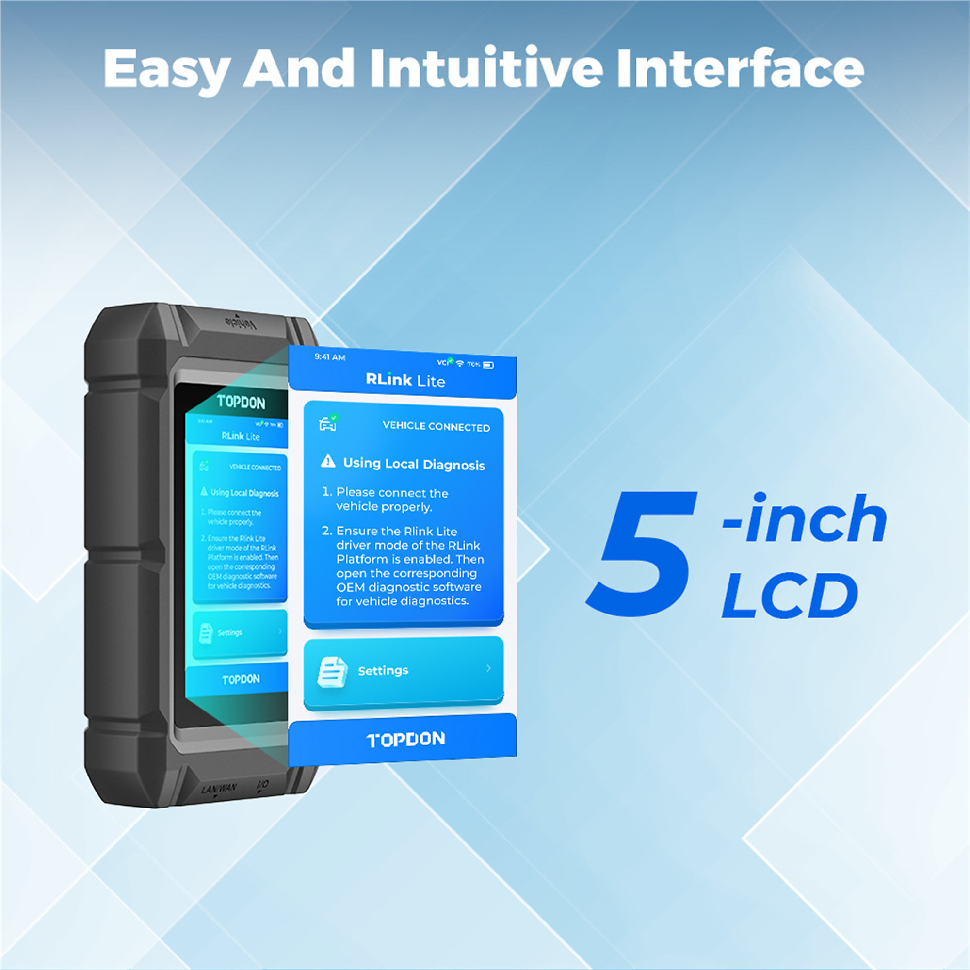 Topdon RLINKLITE J2534 Passthrough Programming Device with D-PDU J2534 and RP1210 Support, DoIP CAN CAN FD J1850 and K Line Protocols, 5 Inch LCD Touchscreen, OE Software Integration, High-Speed Diagnostics and Online Driver Updates