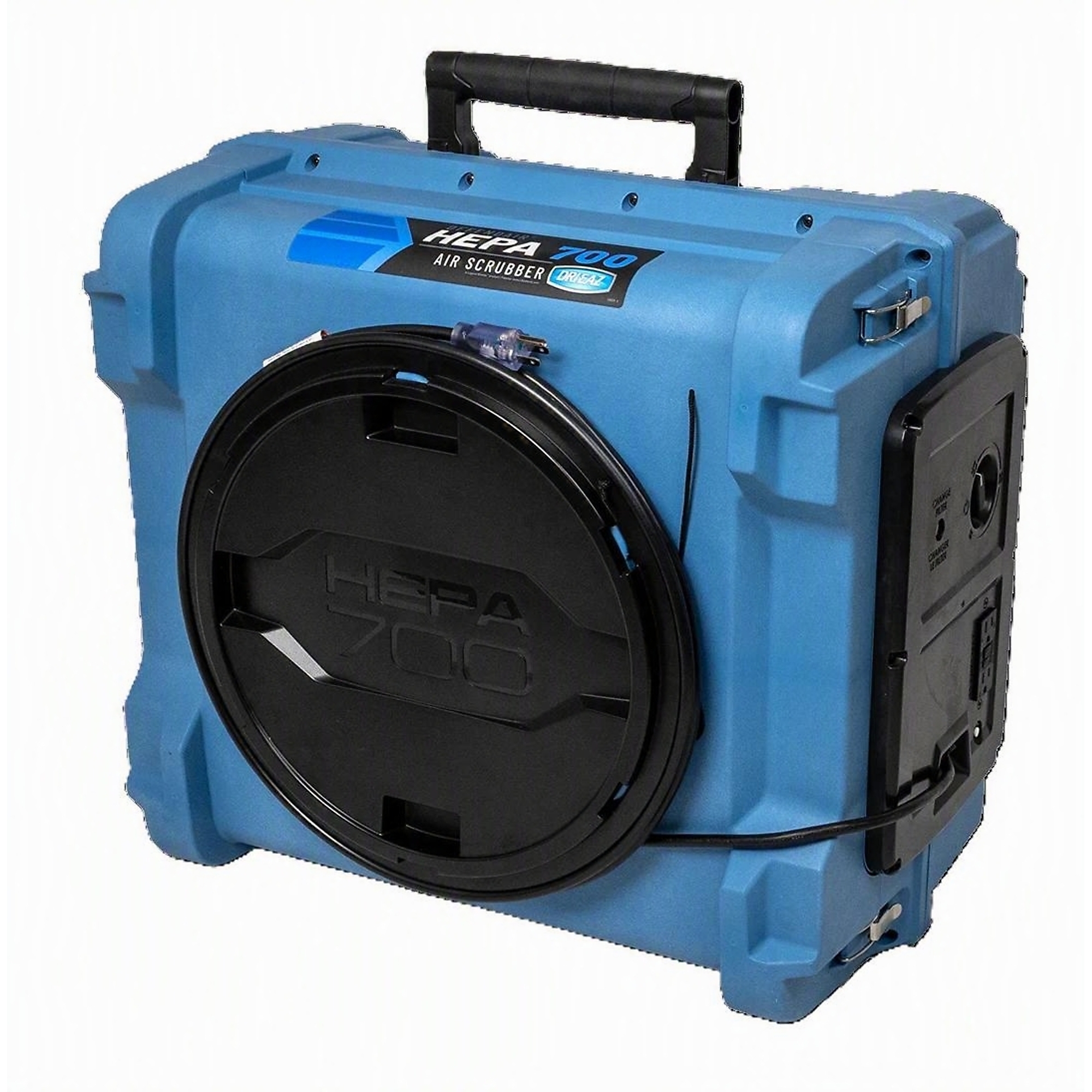 Dri-Eaz, Defendair HEPA 700 Air Scrubber BLUE, Model # 128983 captures 99.99% of airborne particles as small as 0.1 microns including mold spores, dust, and fine particulates at variable airflow rates from 275 to 700 CFM.