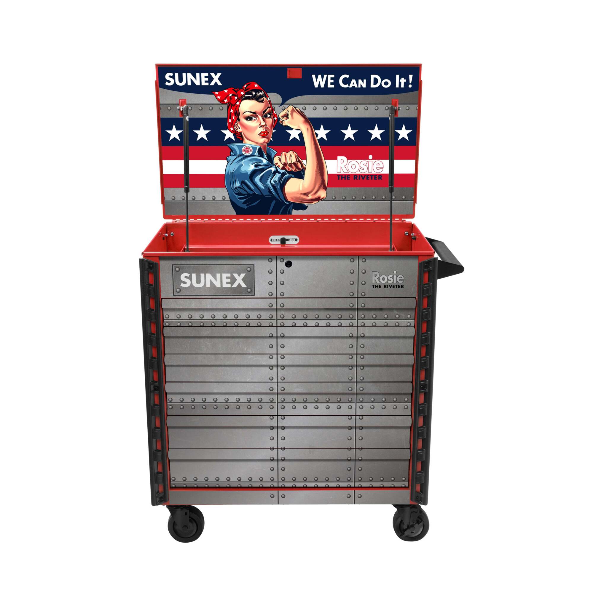 SUNEX TOOLS, Model #8056FDRROSIE - Premium Full Drawer Service Cart - ROSIE - RED