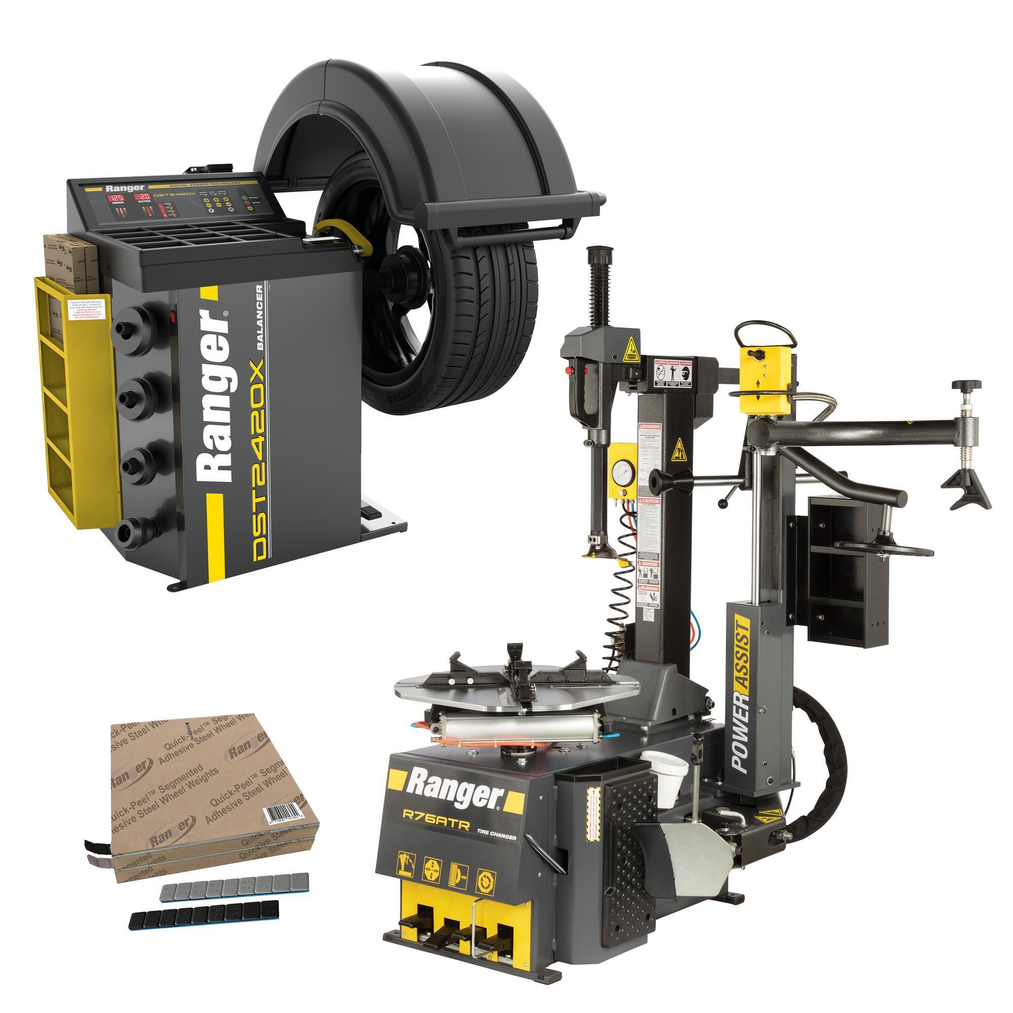 Ranger, R76ATR-L+DST2420X-110V +Tape Weight Roll Kit 1400pc, Tilt-Back Tire Changer Dual-Tower Assist 30" Capacity & Wheel Balancer / 40 mm Shaft
