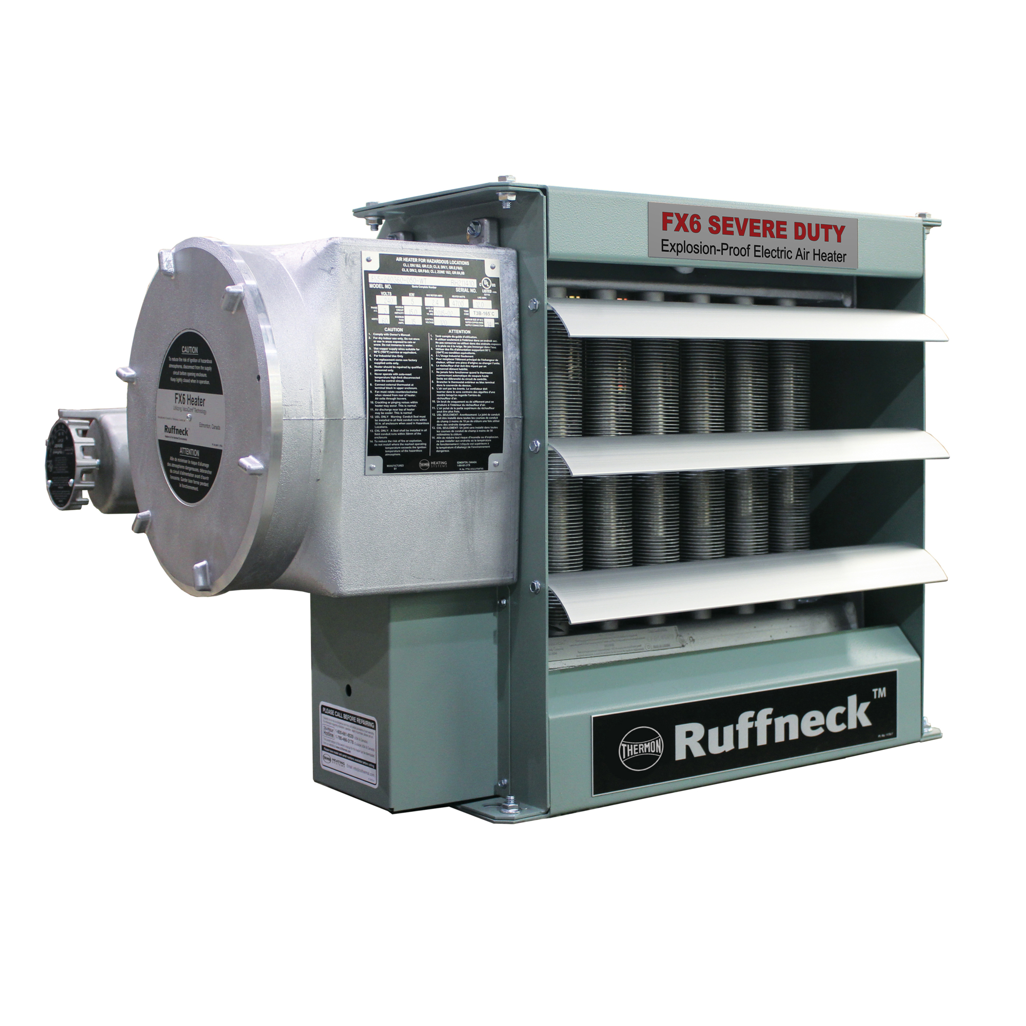 Ruffneck™ FXSD Severe-Duty Series Explosion-Proof Forced Air Heater c/w T'stat & Disc. Switch, 23.1kW, 400V, 3Ø, Temp Code T3B, Heresite® coating, Stainless Steel Cabinet