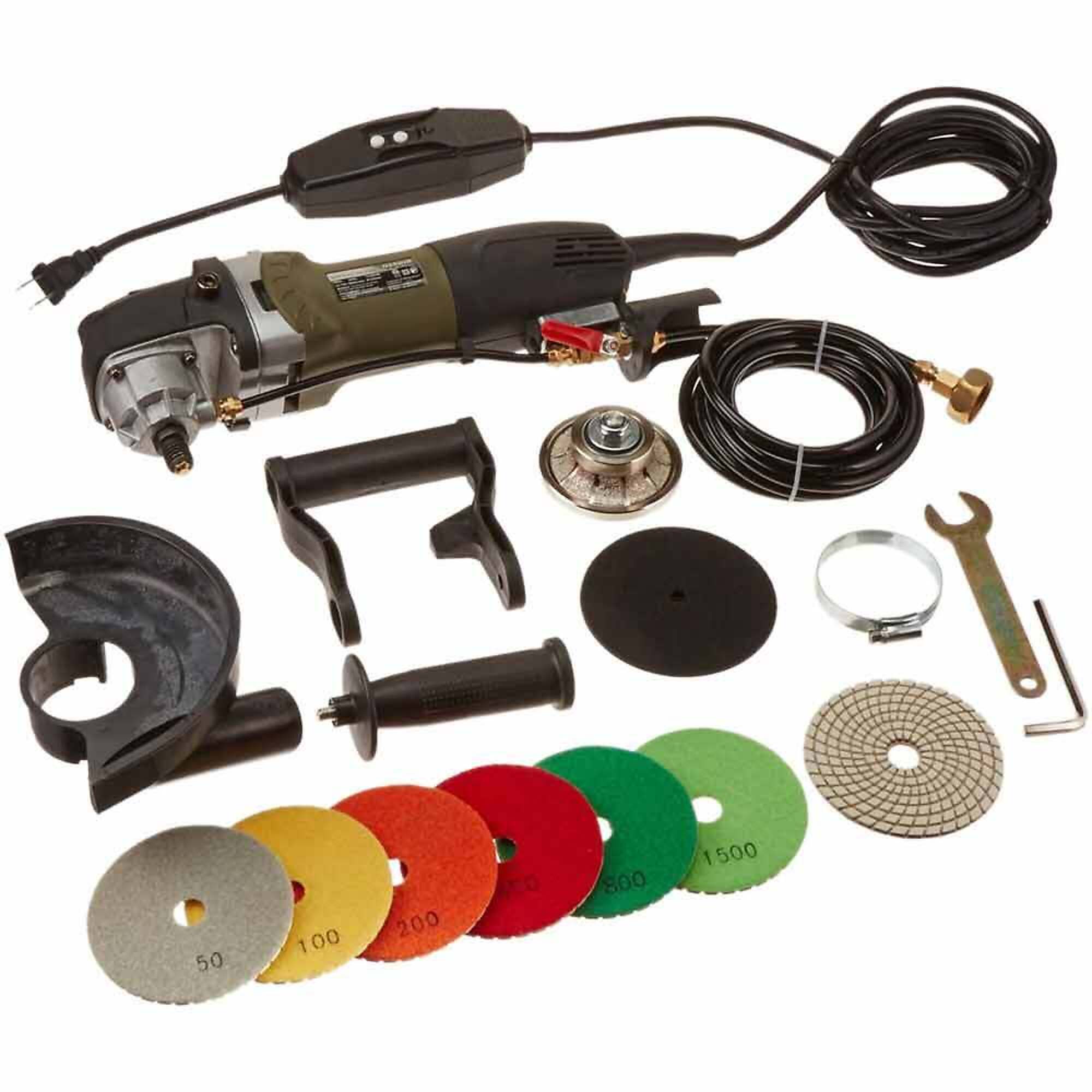 Hardin H38WVPOLSET VSP5 5 Inch Var Speed Polisher, 3/8 Inch Radius Diamond Profile Wheel and 8 pc 4 Inch Diamond Polishing Pad Set