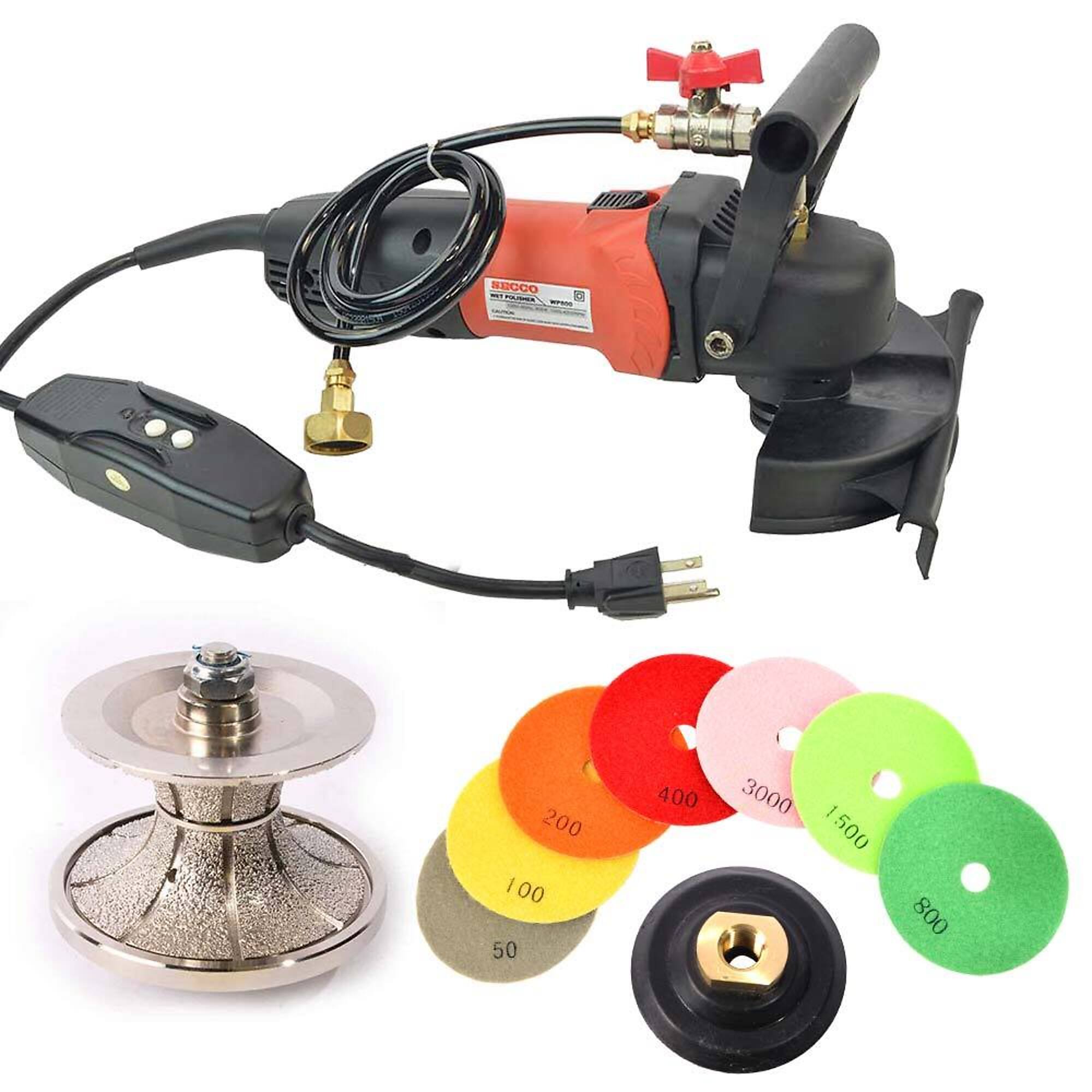 Hardin V50WVPOLSET 4 Inch Var Speed Polisher, 2 Inch Full Bullnose Diamond Profile Wheel and 8 pc 4 Inch Diamond Polishing Pad Set