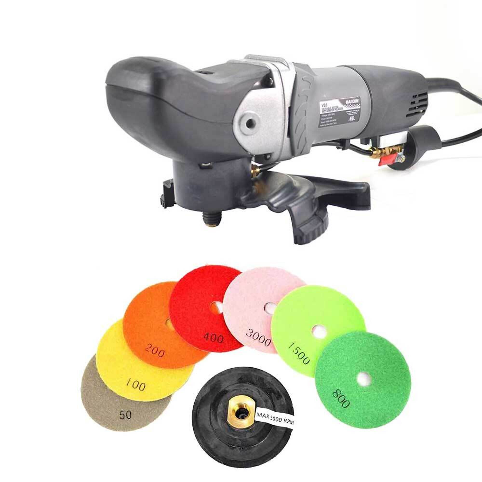 Hardin GHWV5POLSET VS5 Variable Speed Wet Grinder Polisher, 8 pc 5 Inch Diamond Polishing Pad Set
