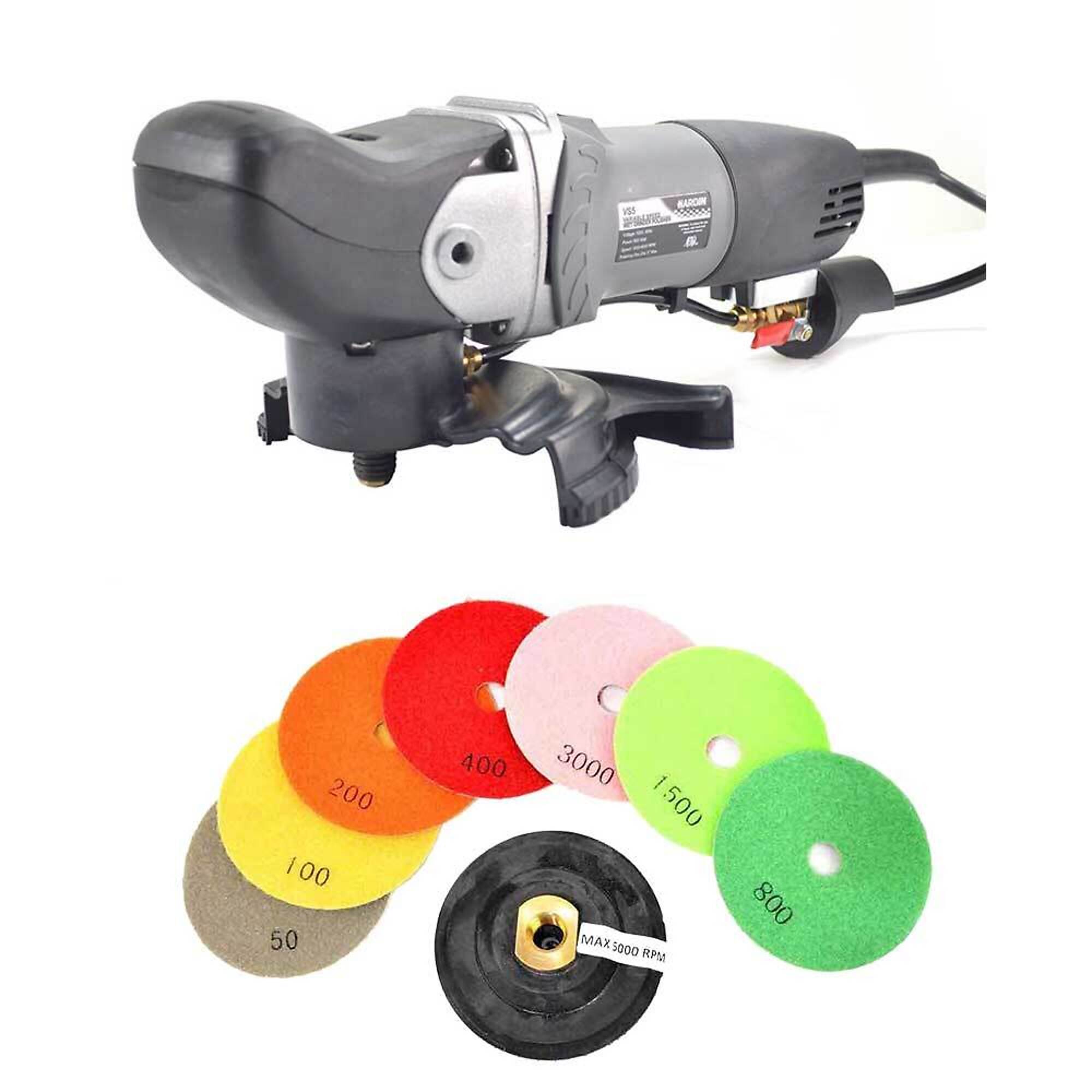 Hardin GHWV4POLSET VS5 Variable Speed Wet Grinder Polisher, 8 pc 4 Inch Diamond Polishing Pad Set