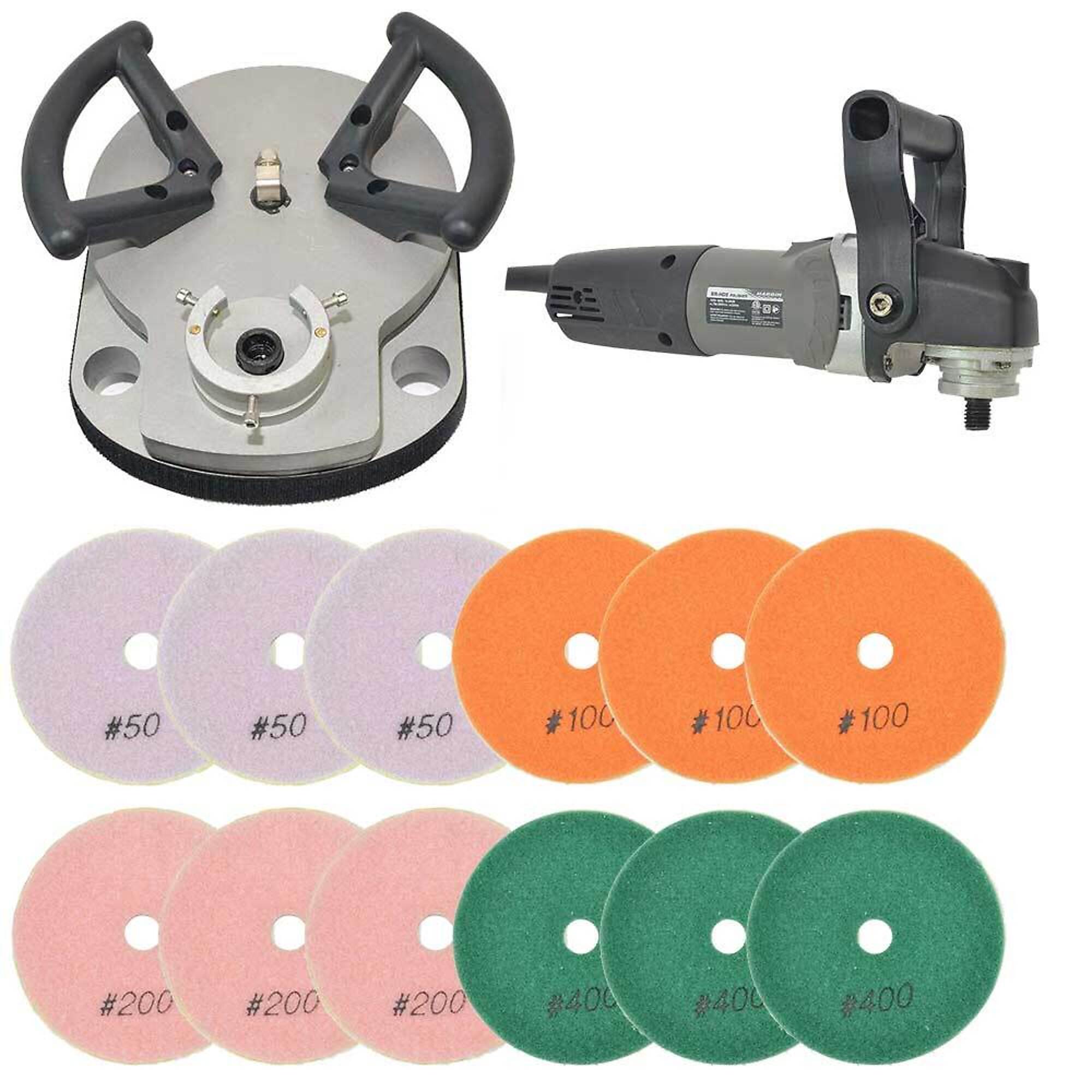Hardin BRTTRIAD12 5 Inch Var Speed Polisher, Triad Planetary Concrete Wet Polisher Base with 12 pc 4 Inch Premium Diamond Polishing Pad Set