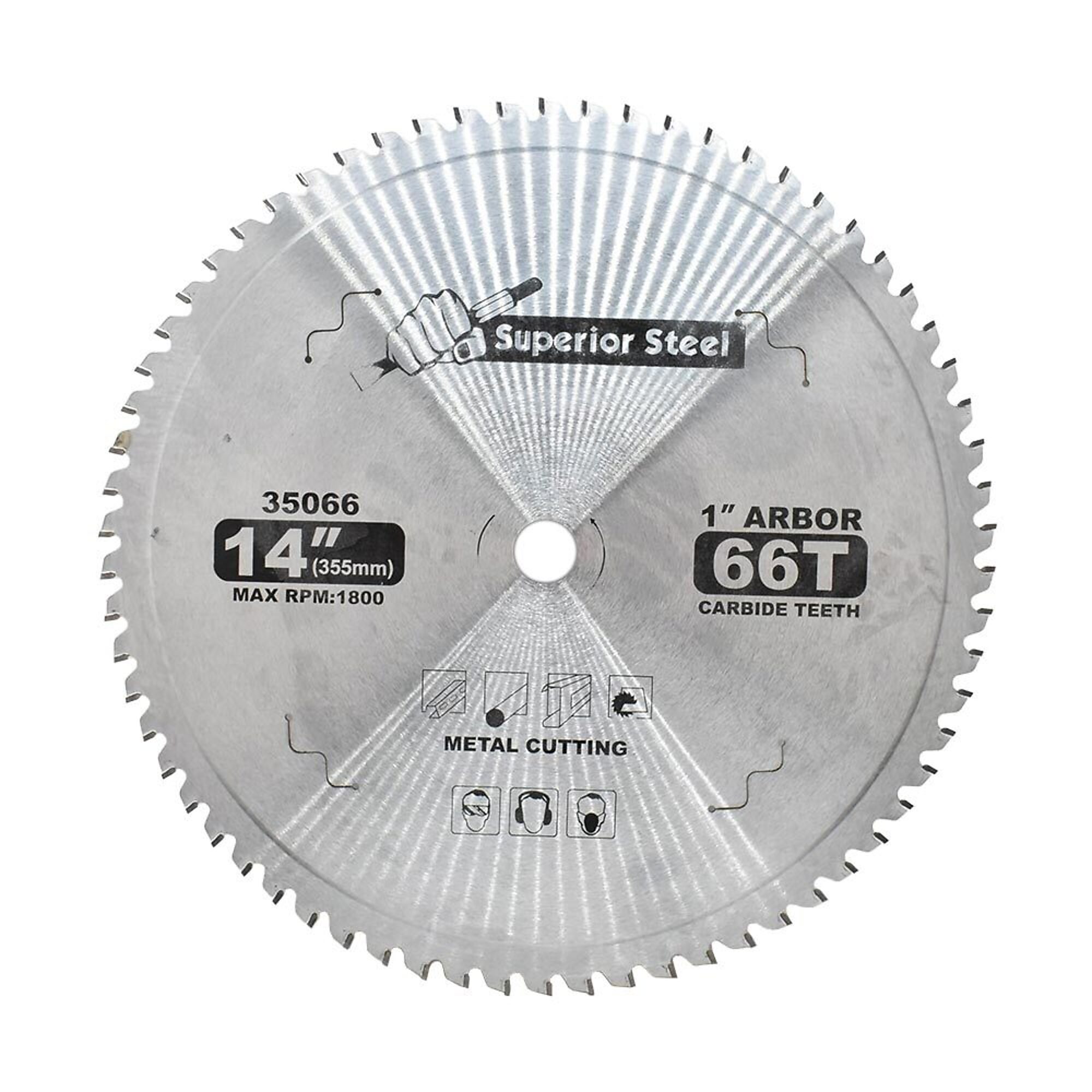 Superior Steel 35066 14 Inch Ferrous Metal Cutting Saw Blade, 66-Tooth Carbide-Tipped, 1 Inch Arbor