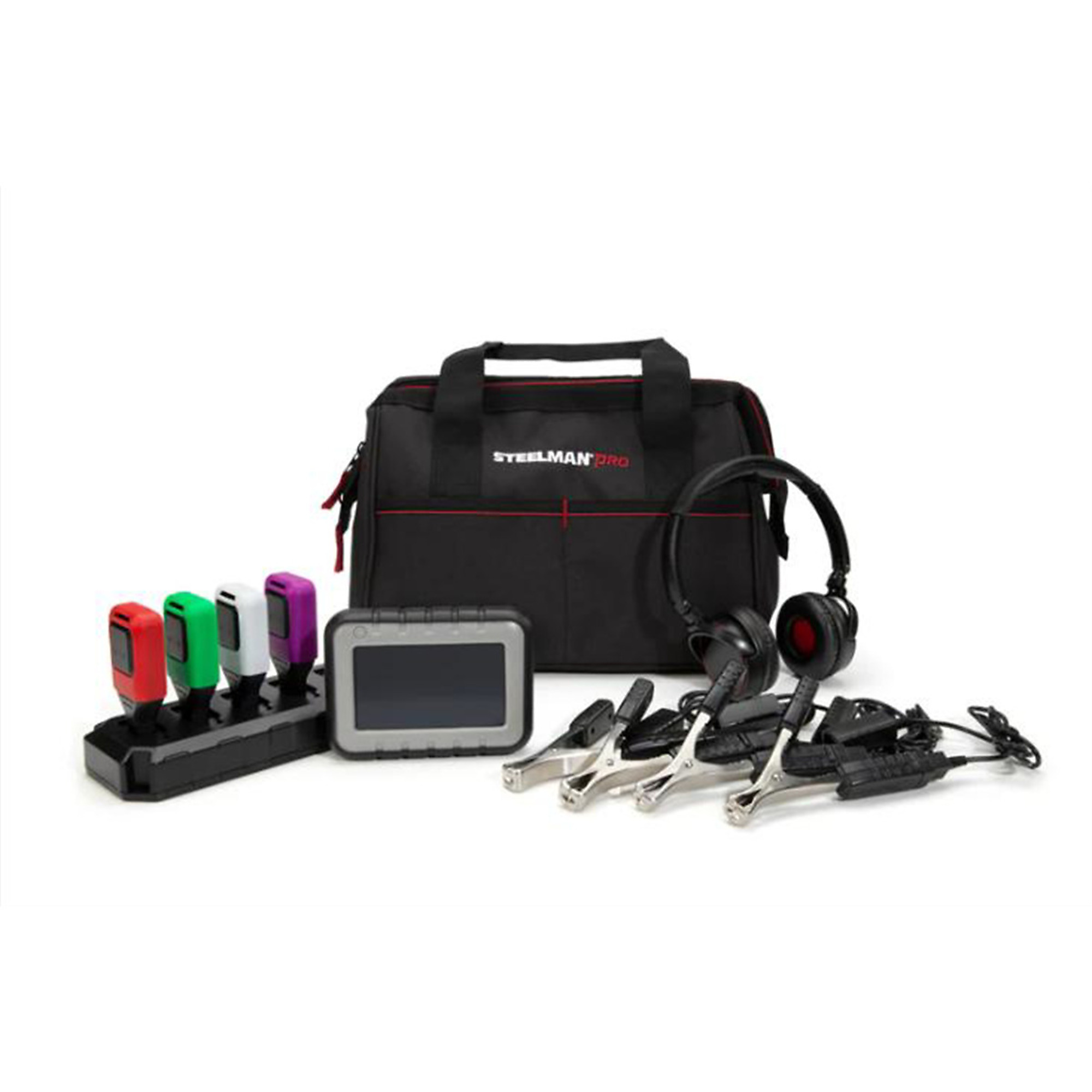 Steelman 60605 Wireless ChassisEAR Noise Detection Kit 4 Channel With LCD Touchscreen 4 Transmitters Rechargeable System For Locating Squeaks Rattles And Vibrations In Automotive Chassis And Suspension