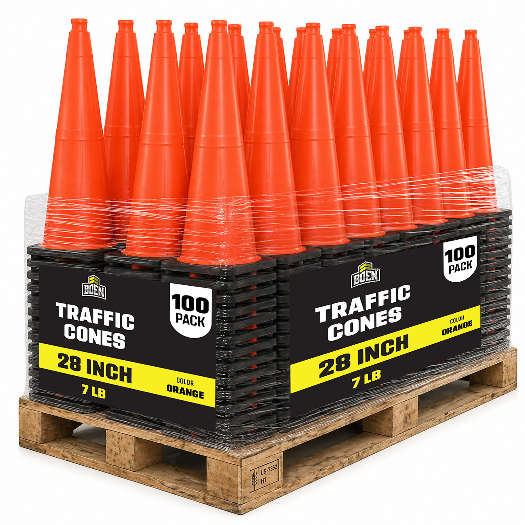 Boen 28 in, Orange Traffic Cone, 100-Pack (PL), High-Visibility Safety Cones with 7 lb. Base for Parking, Road Work & Traffic Control