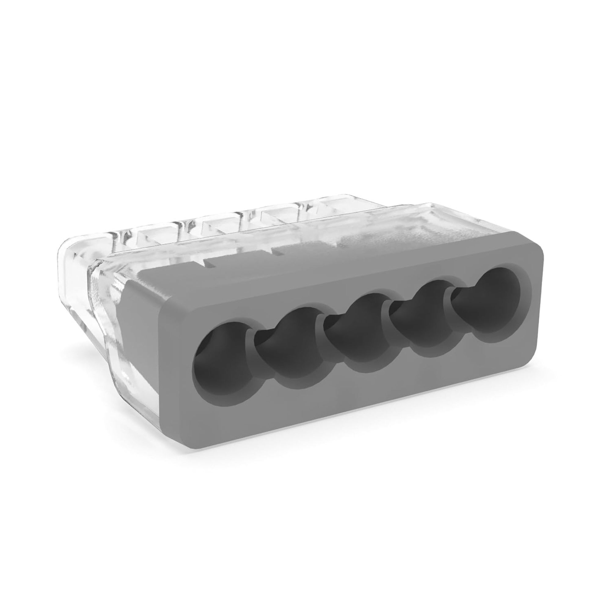 IDEAL, Gray In-Sure® Push-In Wire Connectors 5-Port, Ergonomic design, Low insertion force, UL 94V-2 flame-retardant shell rated at 221 degrees Fahrenheit (105°C), Rated to 600V, Compact in size, 30-1087J
