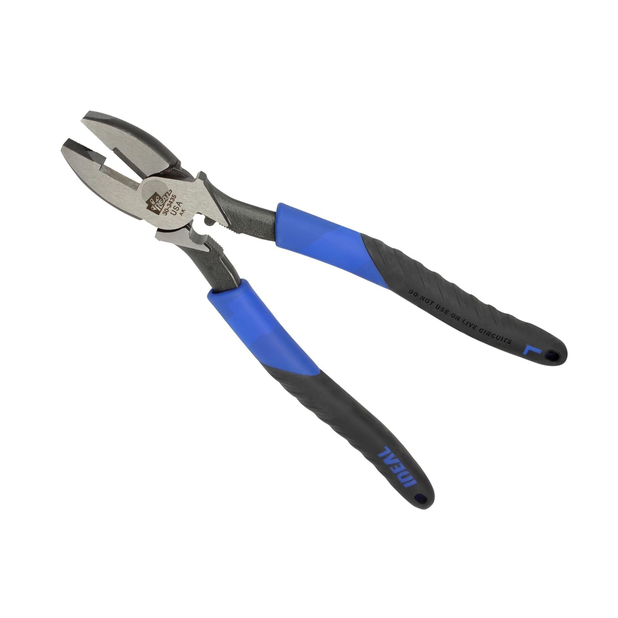 IDEAL, Linesman Pliers 9-1/2? w/New England Nose Smart-Grip™, alloyed steel, crimping die, and fish tape puller, knife-to-knife cutting blades, tempered body and cutting edges, High leverage pivot design, Proudly made in the USA,