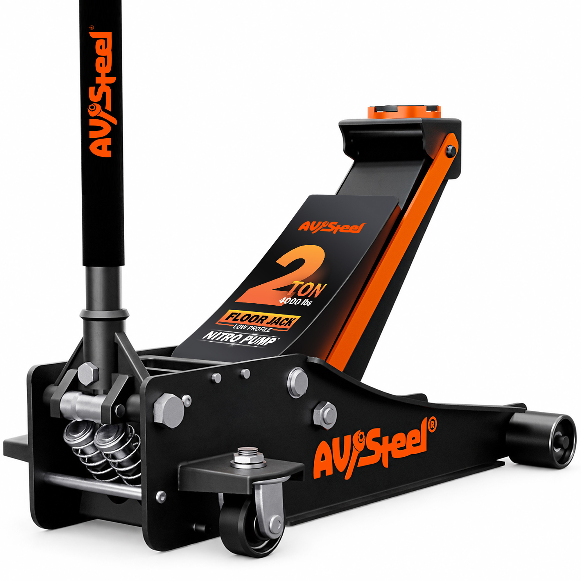 Low Profile Floor Jack 2 Ton with Dual Piston Pump Lifting Range 3-3/8in to 16-7/8in, Model# AV-202F