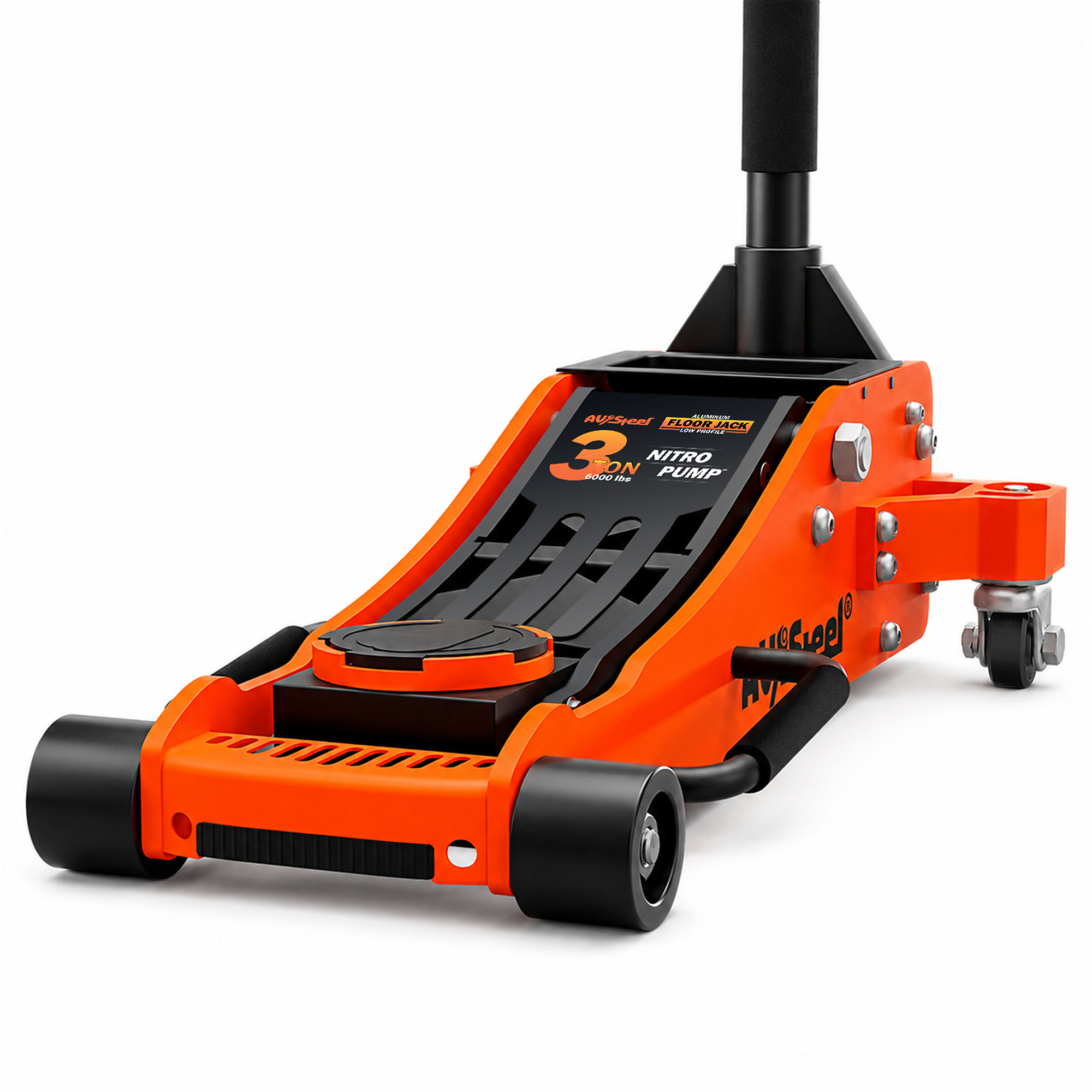 Aluminum Low Profile Floor Jack 3 Ton with Dual Piston Pump Lifting Range 3-3/4in to 18-1/2in, Model# AV-302FA