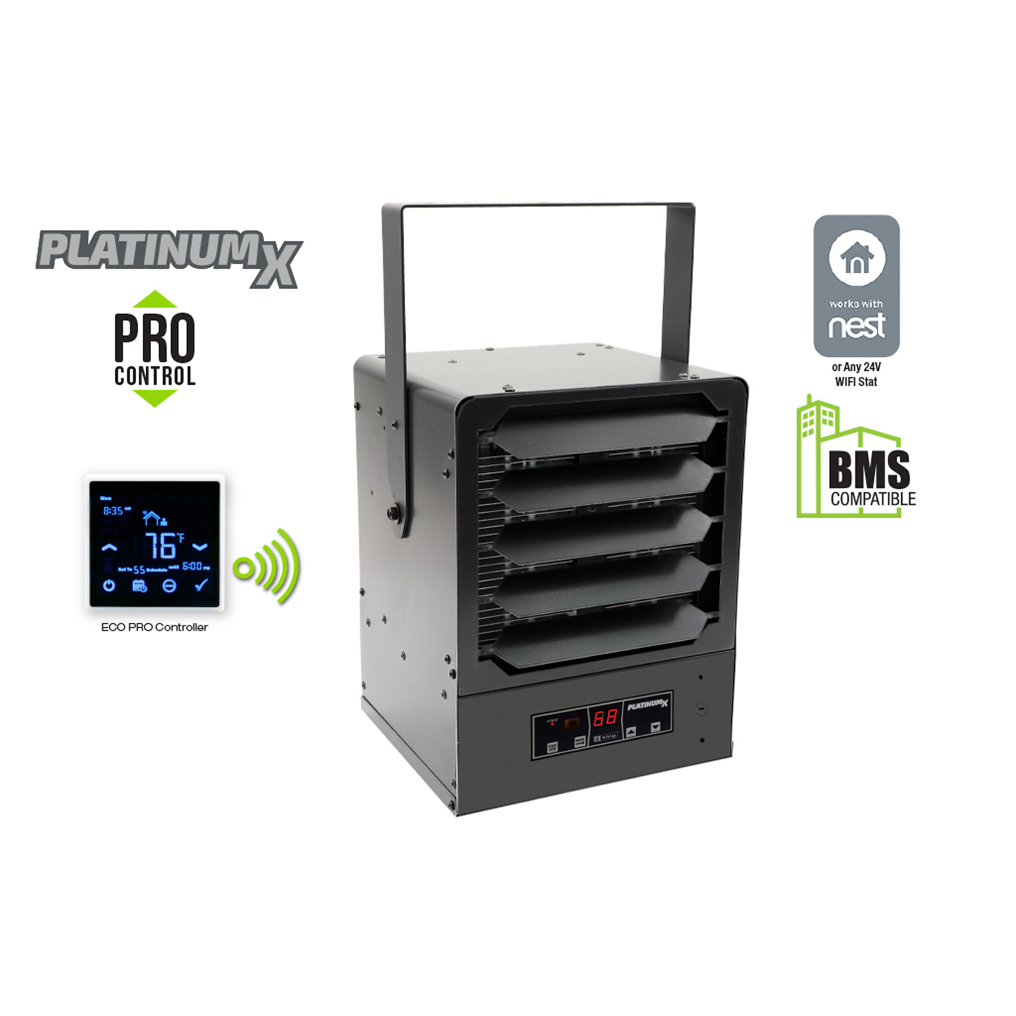 King Electric, KBP PlatinumX Pro 7-Day Programmable Unit Heater, Heat Output 19454 Btu/hour, Heating Capability 570 ft², Model# KBP4806-3MP-MB-PLTMX-PRO