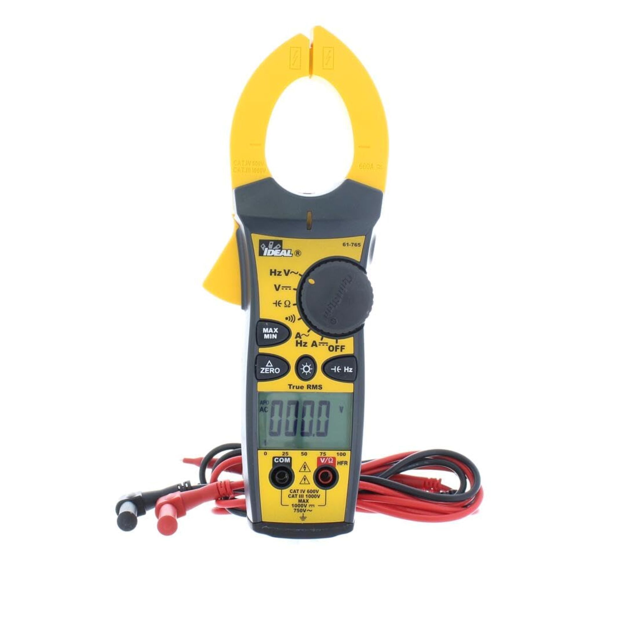 IDEAL, TightSight™ Clamp Meter 660A AC/DC w/TRMS, Auto Power Off, Backlit Display, Dual LCD Display, Data Hold, Auto Ranging, Audible Continuity, Low battery Indication, Minimum/Maximum Memory, 61-765