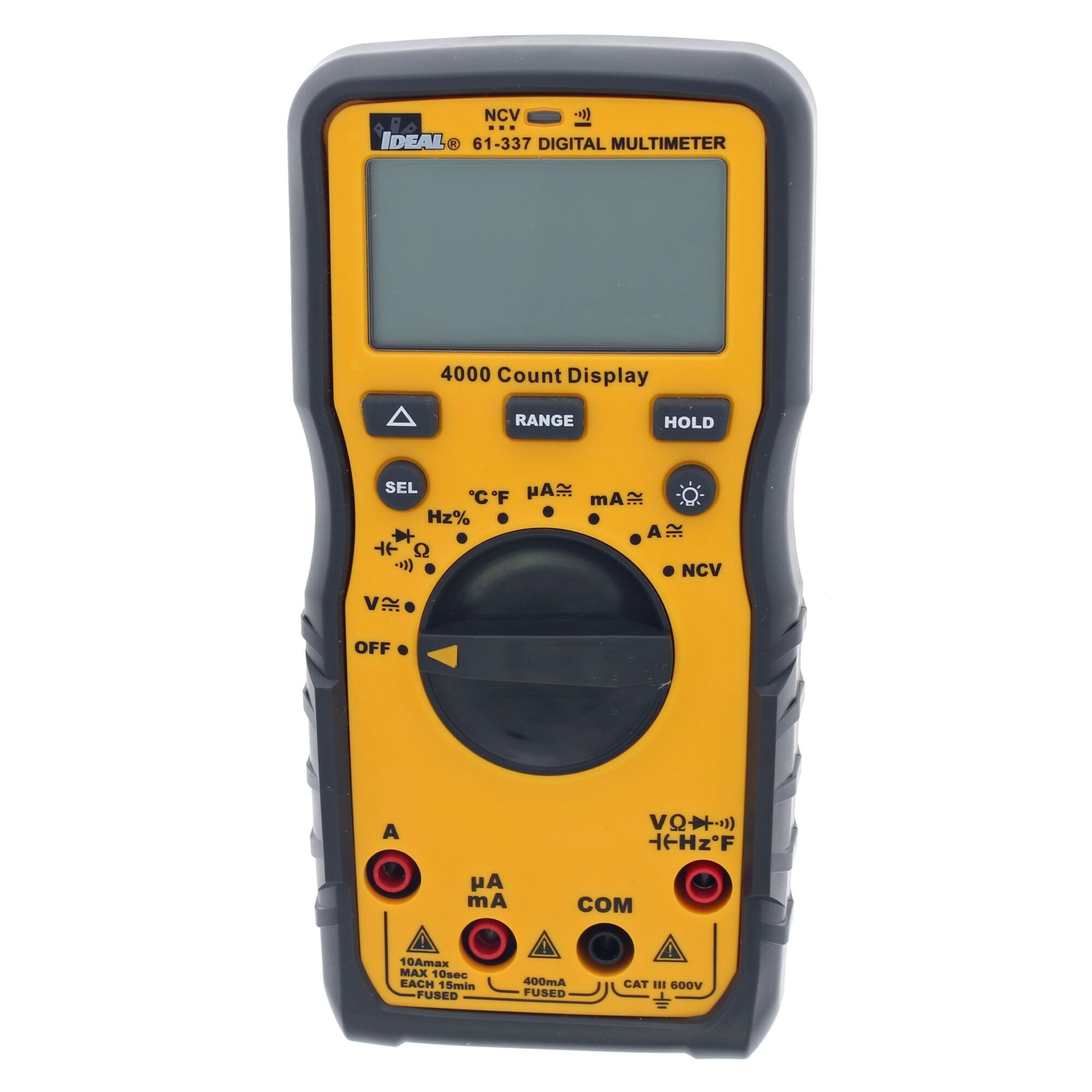 IDEAL, Multimeter 600V Auto Range, UL Certified CAT III 600V AC/DC 10A AC/DC TRMS Auto Ranging Digital Multimeter, Auto Power Off, Backlit Display, Audible Continuity, Data Hold, Diode Test, 61-337