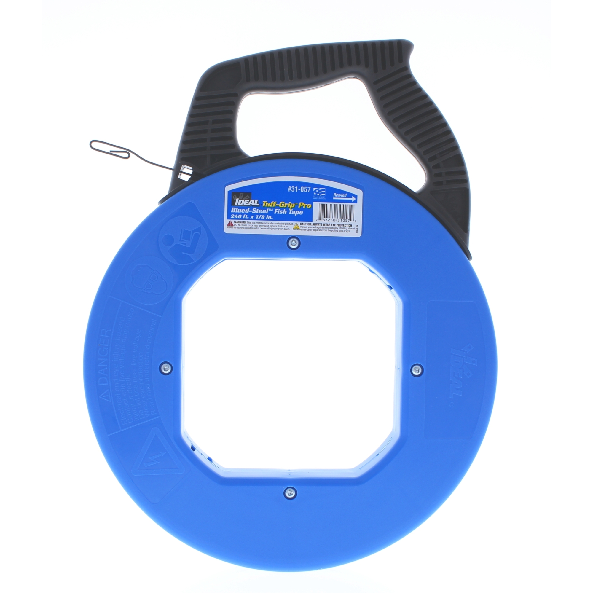 IDEAL, 240' Blued-Steel™ Fish Tape 1/8?, carbon steel fish tape with 1,600 lb. tensile strength, Blued-Steel design, Laser etched 12" markings, Withstands drops up to 20 feet, Formed hook end, 31-057