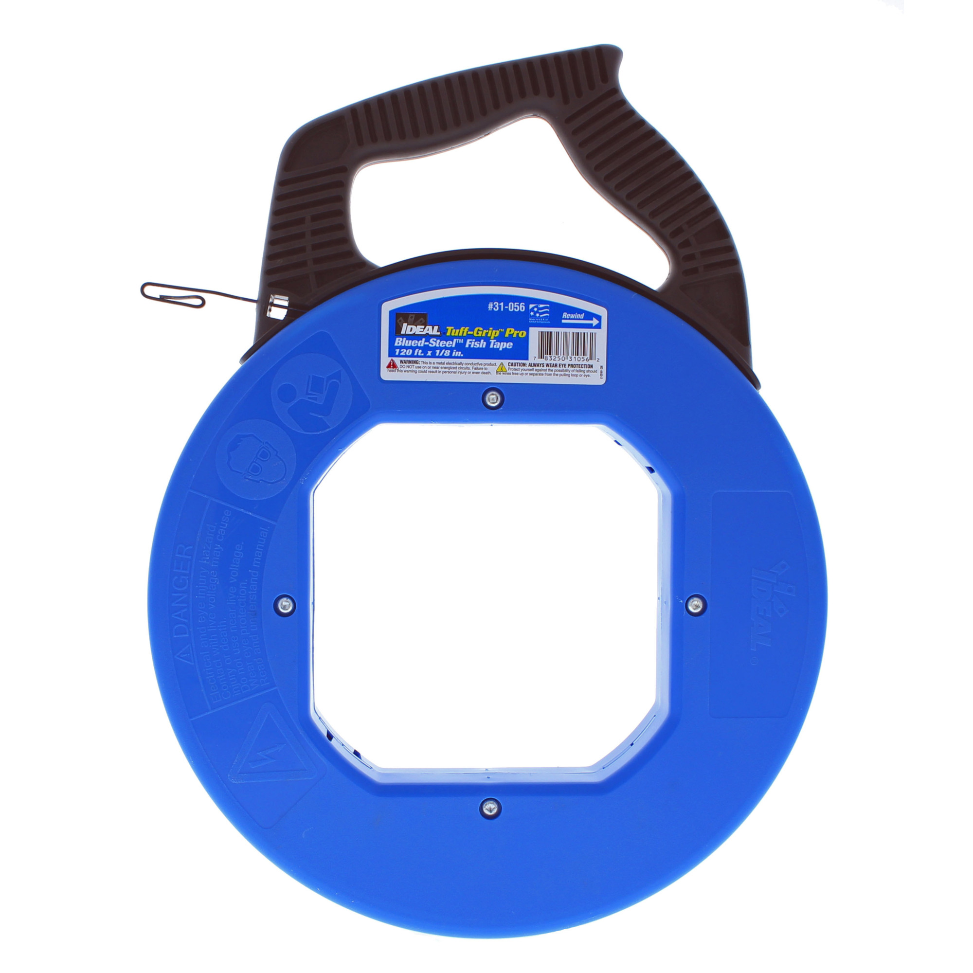 IDEAL, 120' Blued-Steel™ Fish Tape 1/8?, carbon steel fish tape with 1,600 lb. tensile strength, Blued-Steel design, Laser etched 12" markings, Withstands drops up to 20 feet, Formed hook end, 31-056
