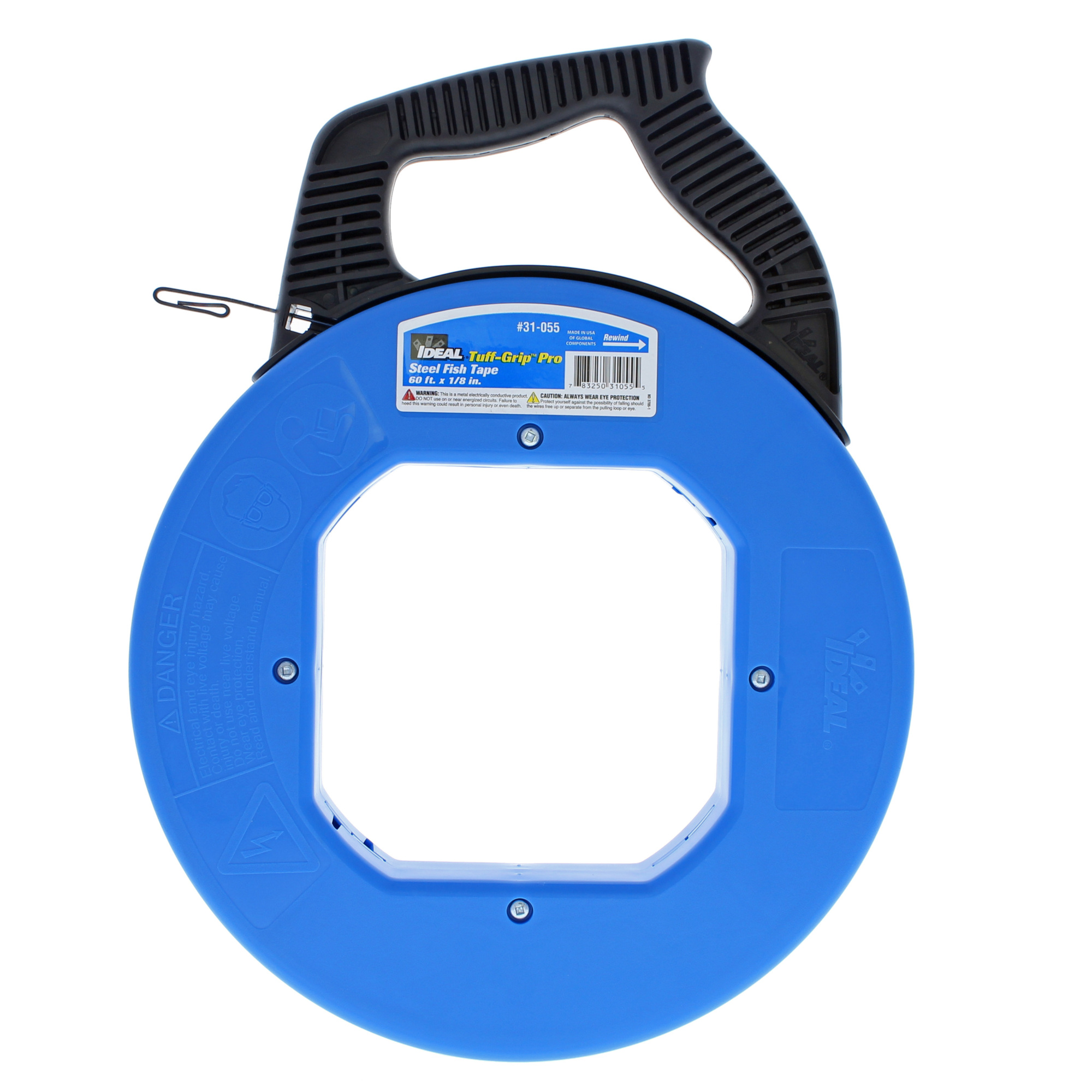 IDEAL, 60' Blued-Steel™ Fish Tape 1/8?, carbon steel fish tape with 1,600 lb. tensile strength, Blued-Steel design, Laser etched 12" markings, Withstands drops up to 20 feet, Formed hook end, 31-055