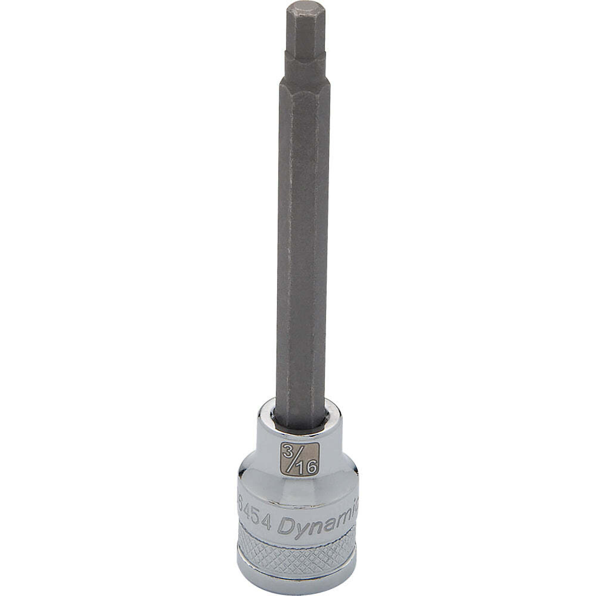 Dynamic Tools 3/8" Drive SAE Hex Head, 3/16" Long Bit, Chrome Finish Socket