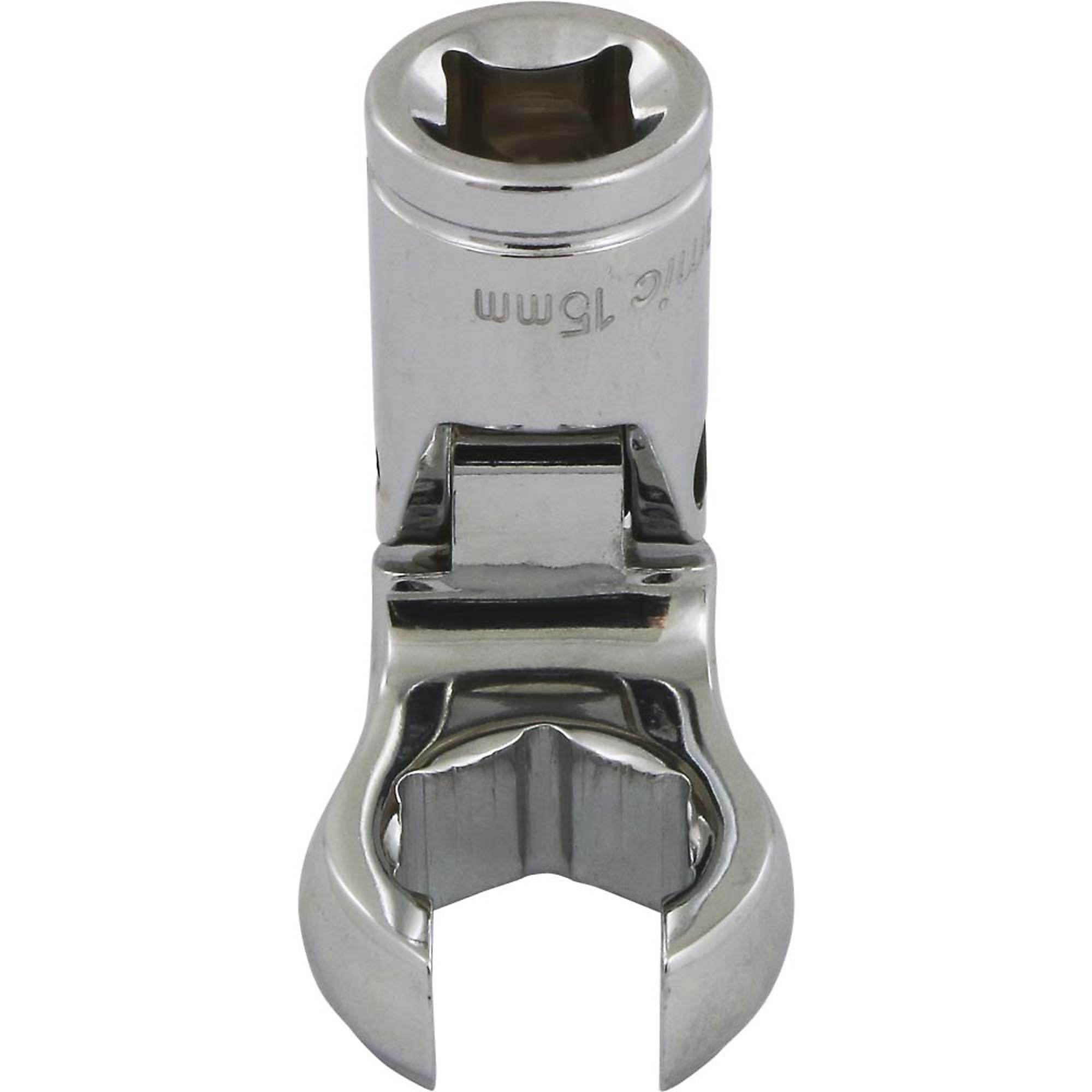 Dynamic Tools 3/8" Drive Metric 15mm Flex Head, Crow Foot Flare Nut Socket, Chrome Finish