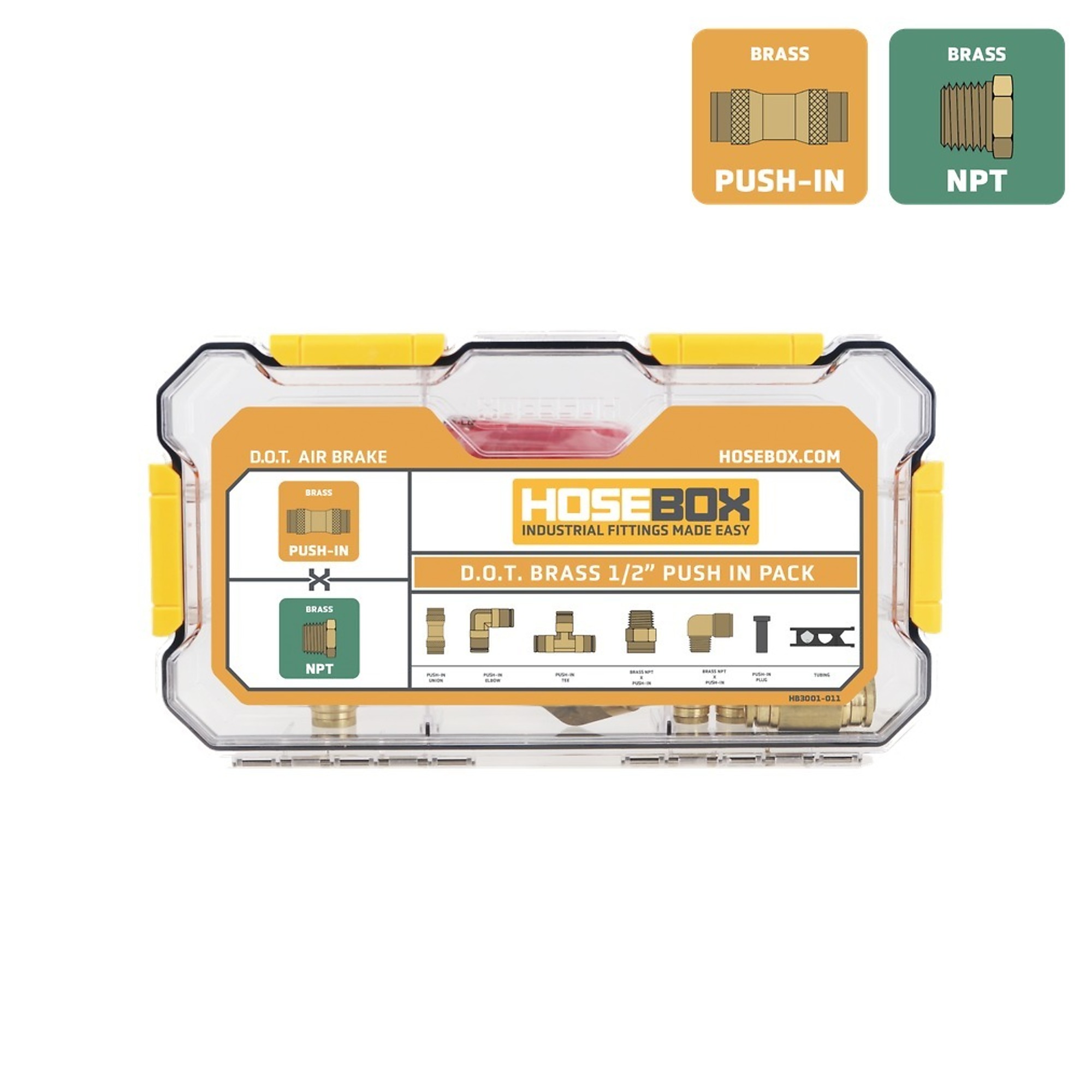 HoseBox D.O.T. Brass Push-In Pack, 1/2 Inch, 21 Fittings, Model# HB3001-011