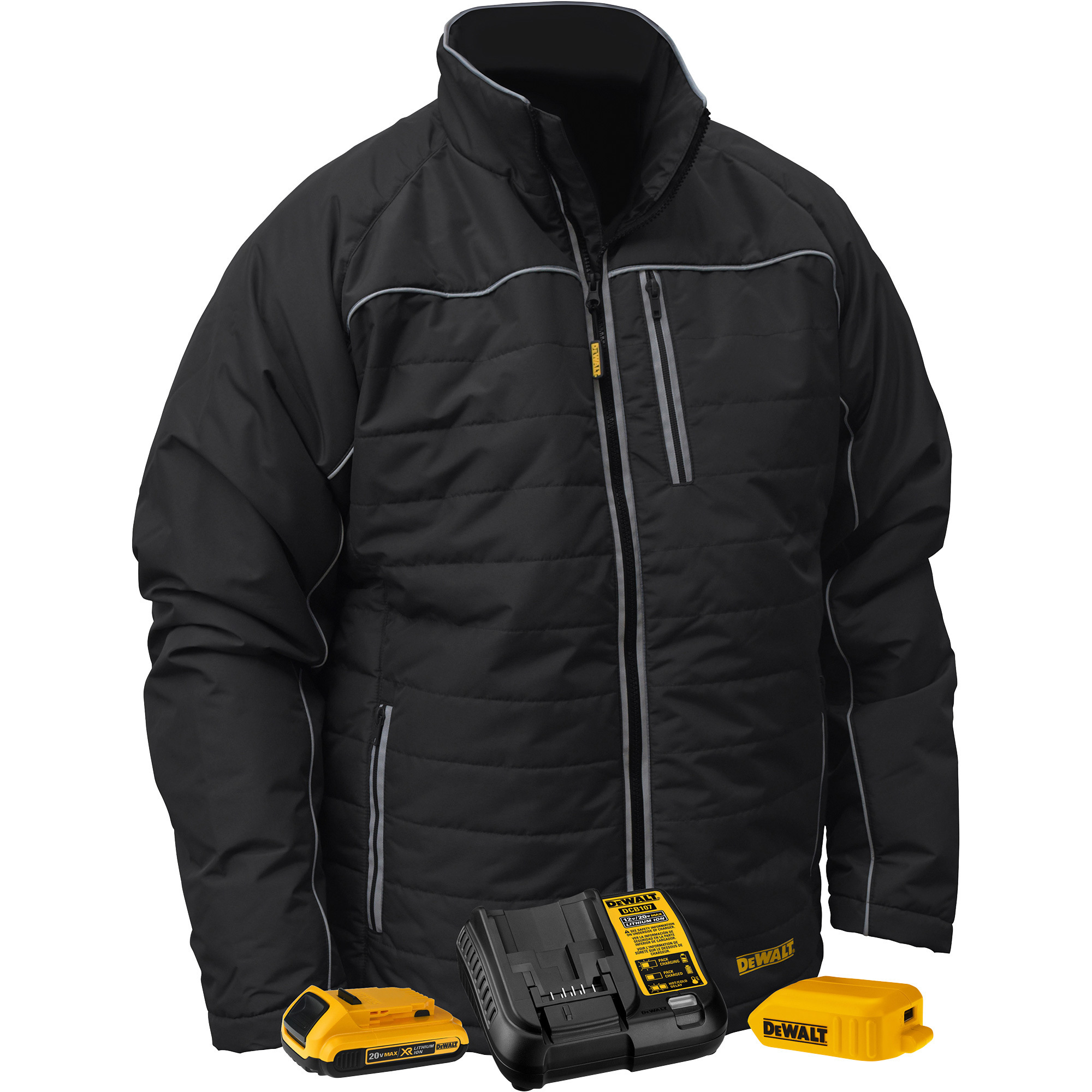 DeWALT Heated Soft Shell Jacket, Black/Grey Mens outlet Size Medium