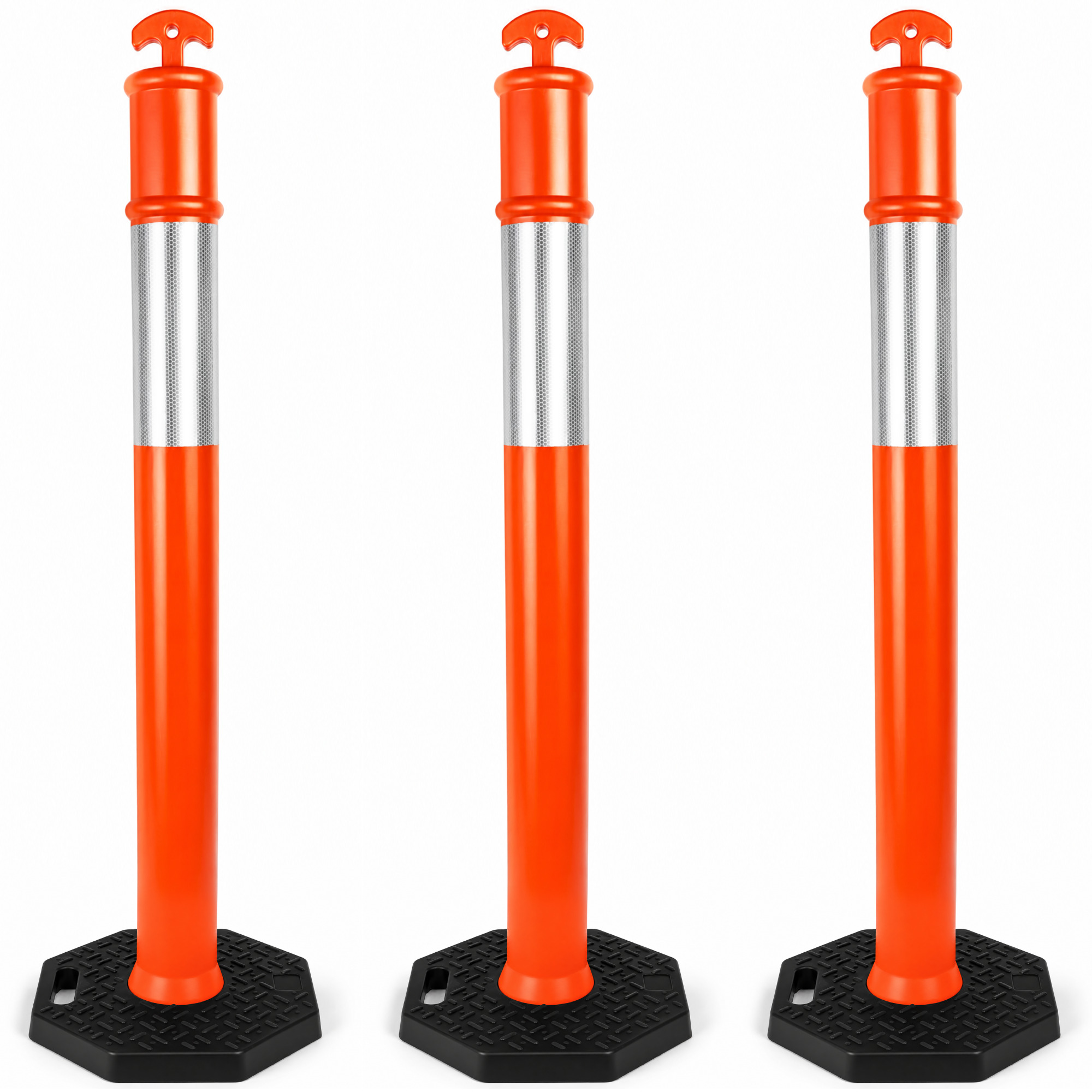 Traffic Delineator Posts 45’’ with Base and Reflective Collars - 3 PK, Orange, HDPE, Model# 99003