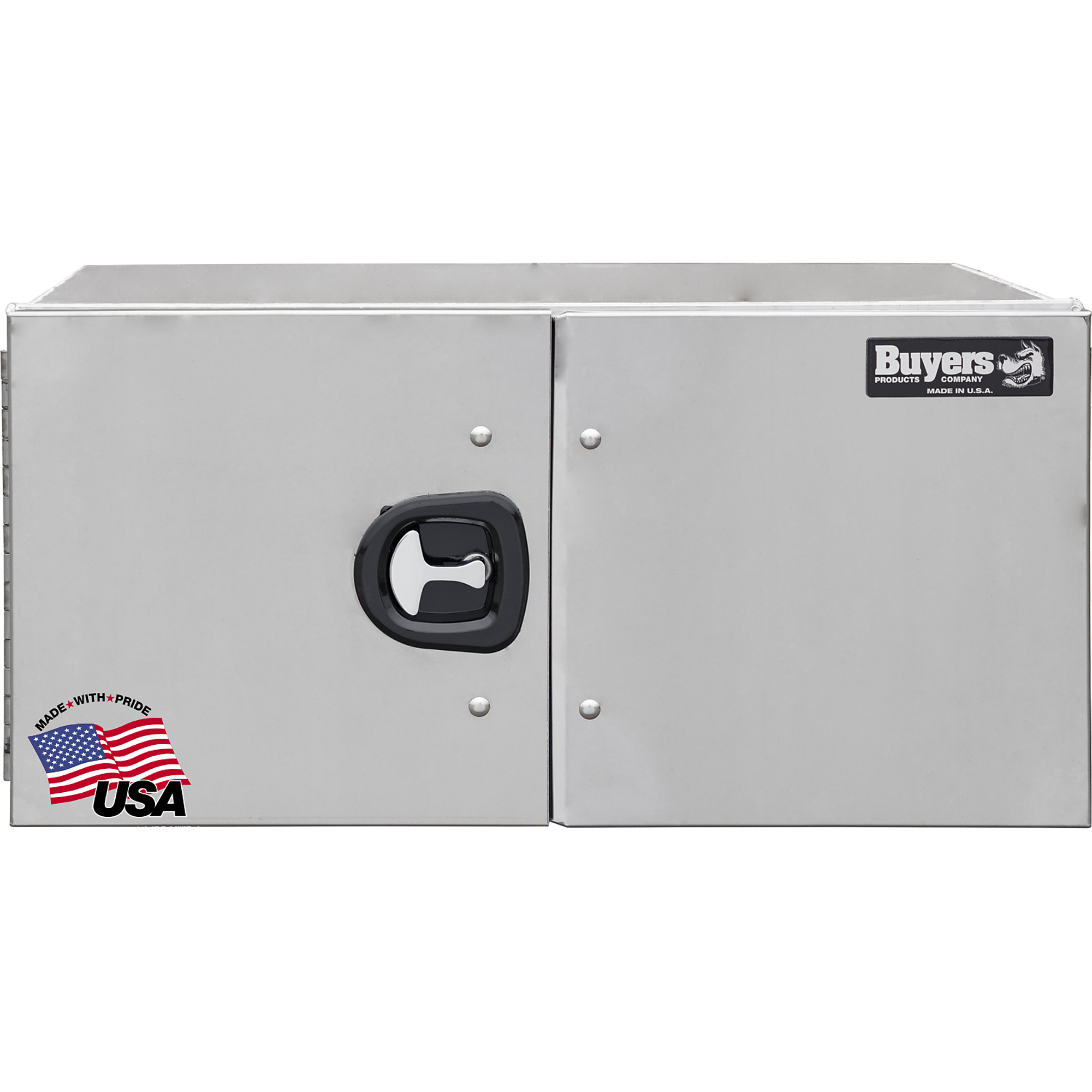Buyers Products Pro Series Smooth Aluminum Barn Door Underbody Truck Tool Box with Double Stainless Steel Doors