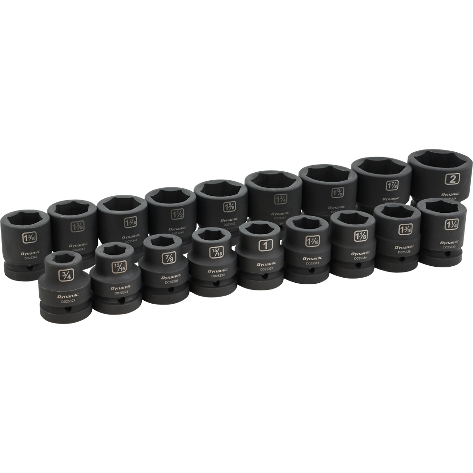 Dynamic Tools 1" Drive 18 Piece 6 Point SAE Standard Impact, Socket Set, 3/4" - 2"
