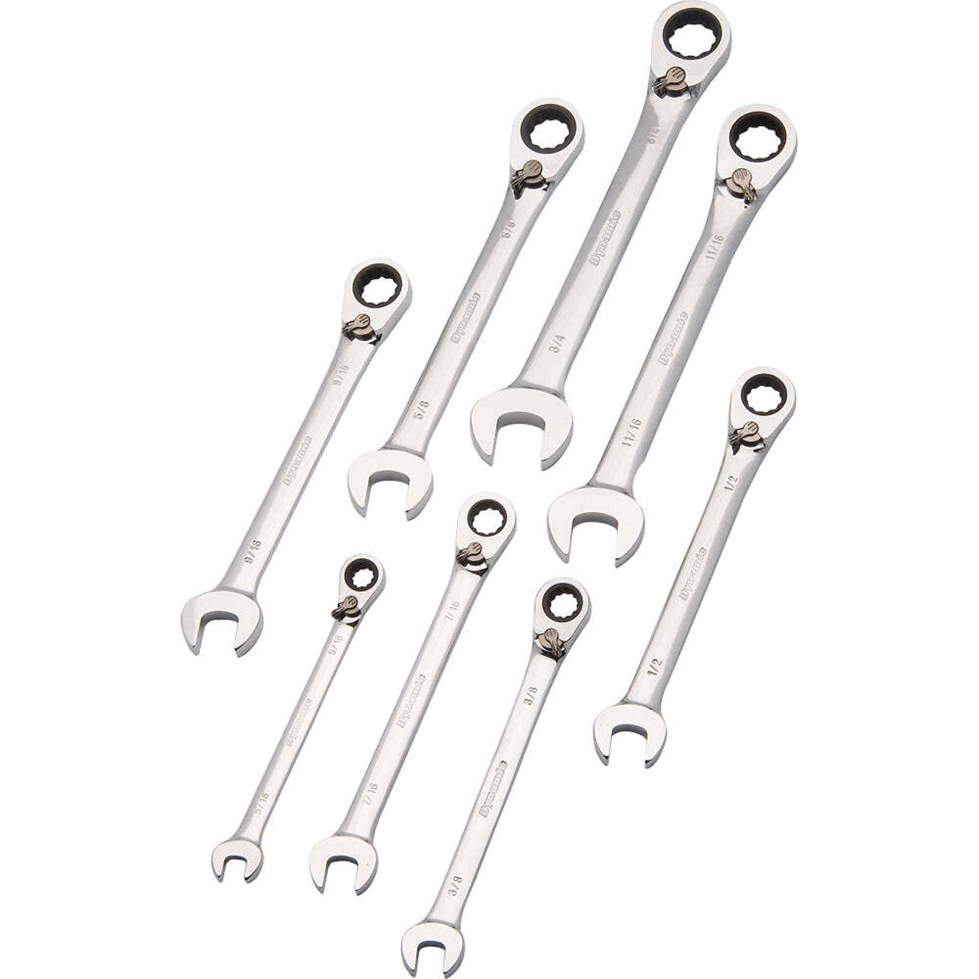 Dynamic Tools 8 Piece SAE Reversible, Combination Ratcheting Wrench Set, 5/16" - 3/4"