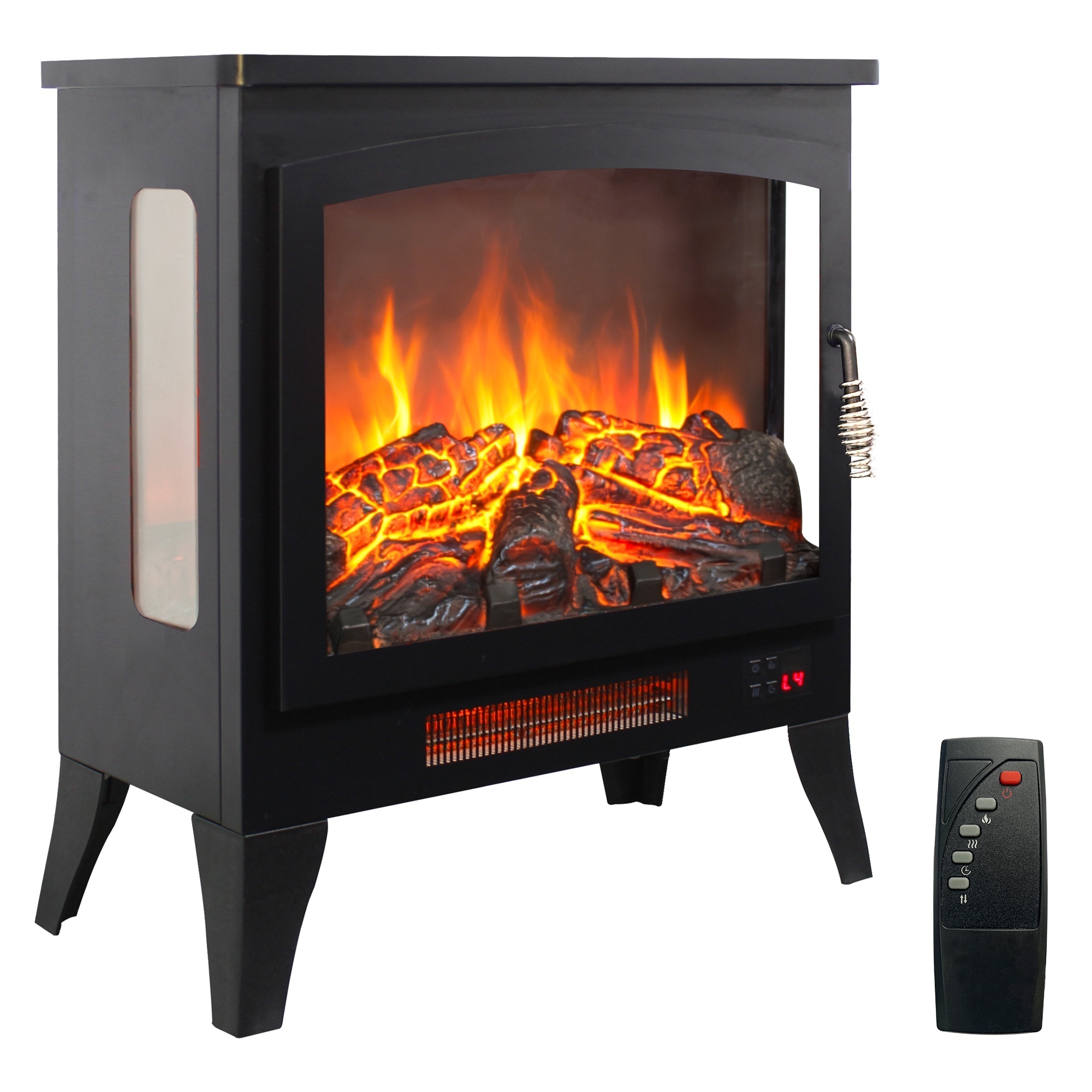 EdenDirect Electric Fireplace Stove Heater, 22in., 750 Watts/1500 Watts, 5100 BTU, Heats Up to 215 Sq. Ft., 3D Flame Effect, Adjustable Flame Brightness, Black, Model# NTE-P498107