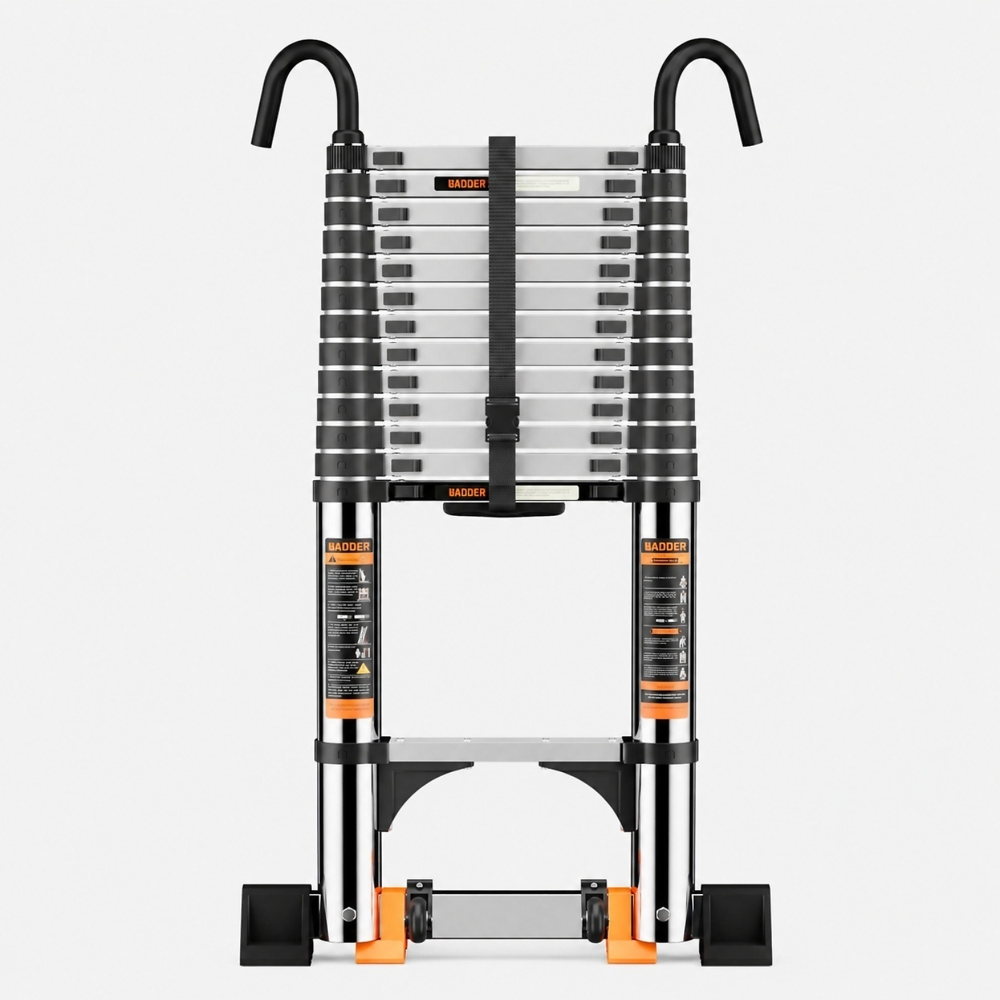 16.7 ft. Portable Steel Extension Ladder with Stable Hook, Stabilizer Bar and Mobility Wheels, 330 lbs. Load Capacity