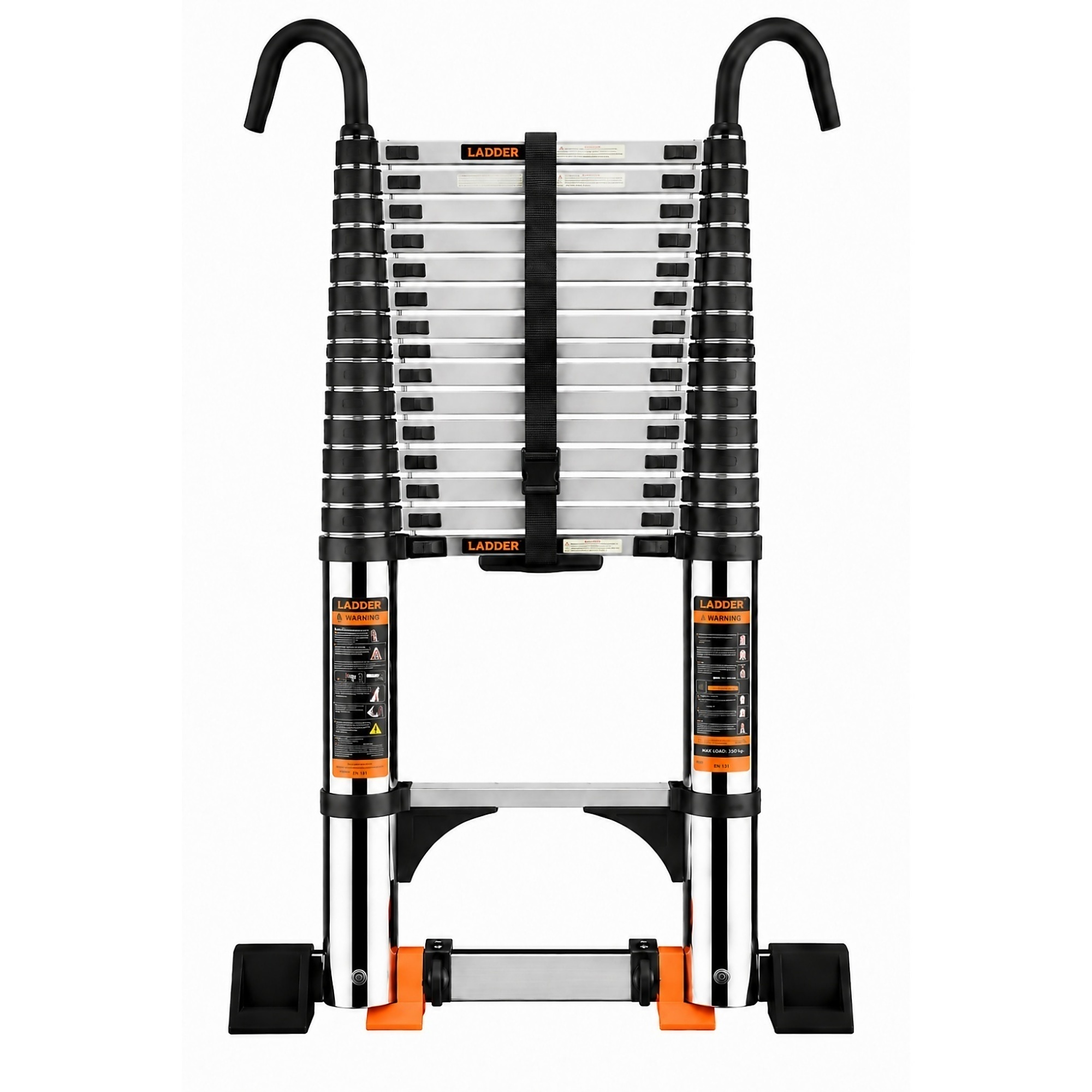 19.3 ft. Portable Steel Extension Ladder with Stable Hook, Stabilizer Bar and Mobility Wheels, 330 lbs. Load Capacity