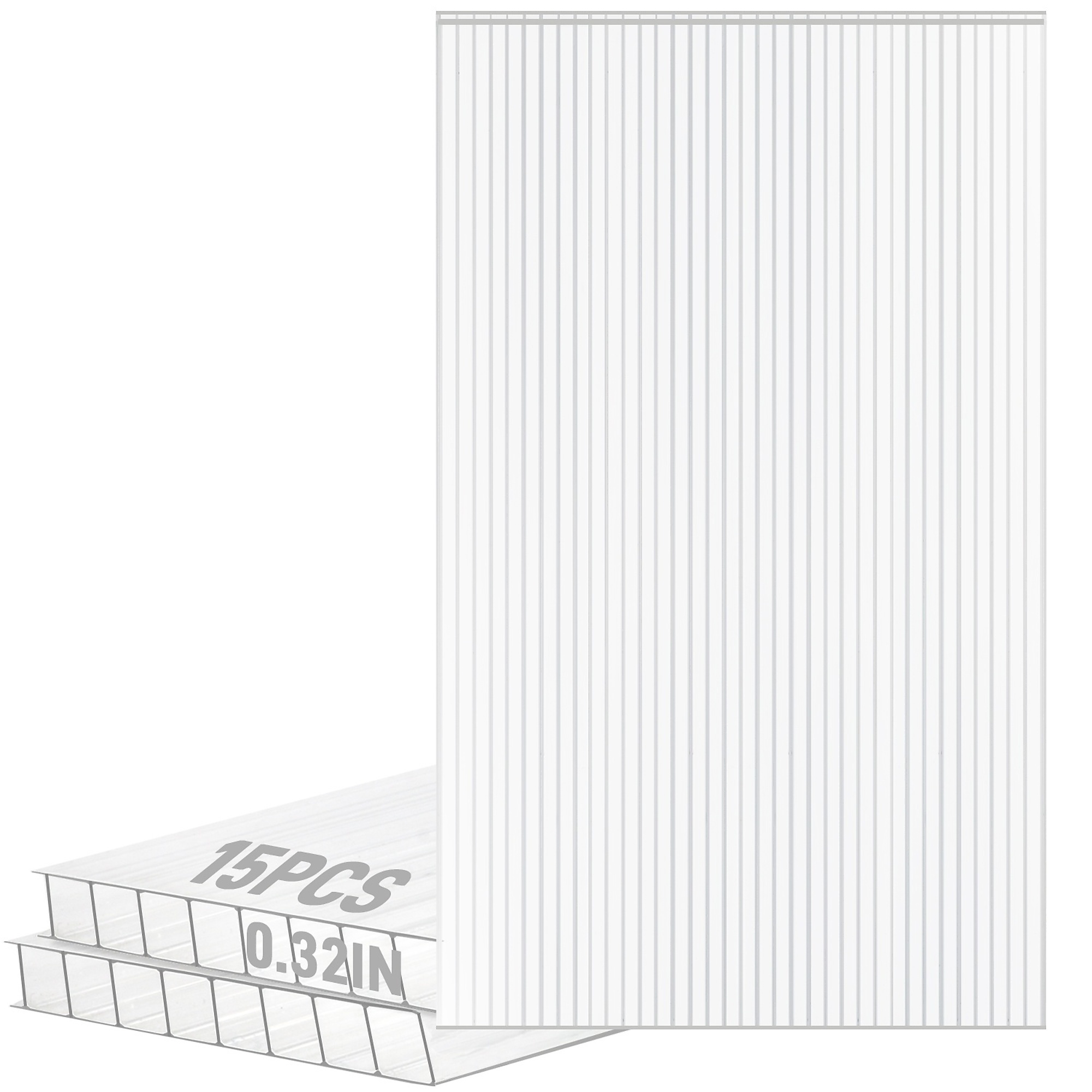 48 in. x 24 in. x 0.32 in. 15 Pack Twin-Wall Polycarbonate Greenhouse Panels with UV Resistant