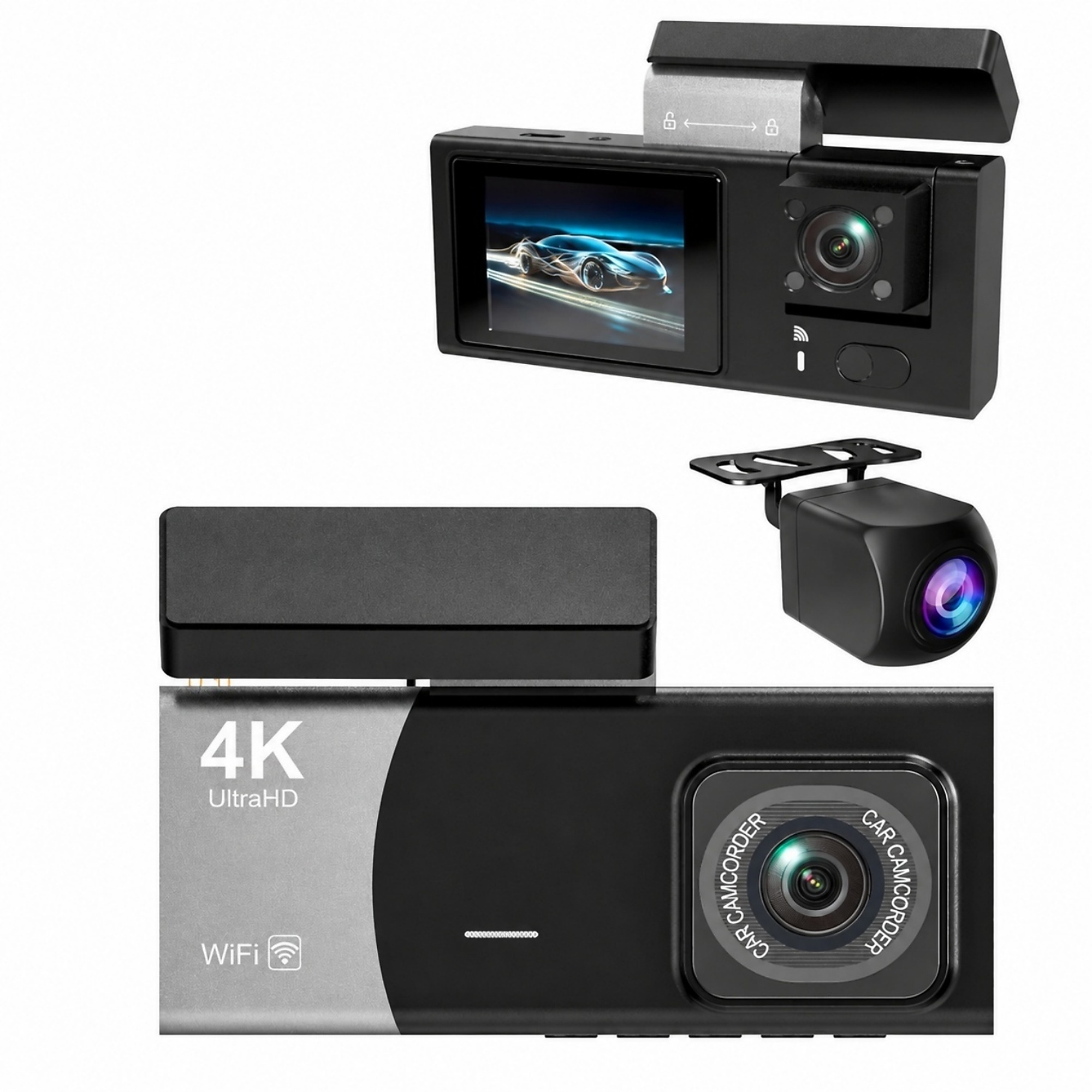 3 Channel 4K+1080P+1080P Front Inside and Rear Dash Cam with 24 Hours Parking Mode and Night Vision