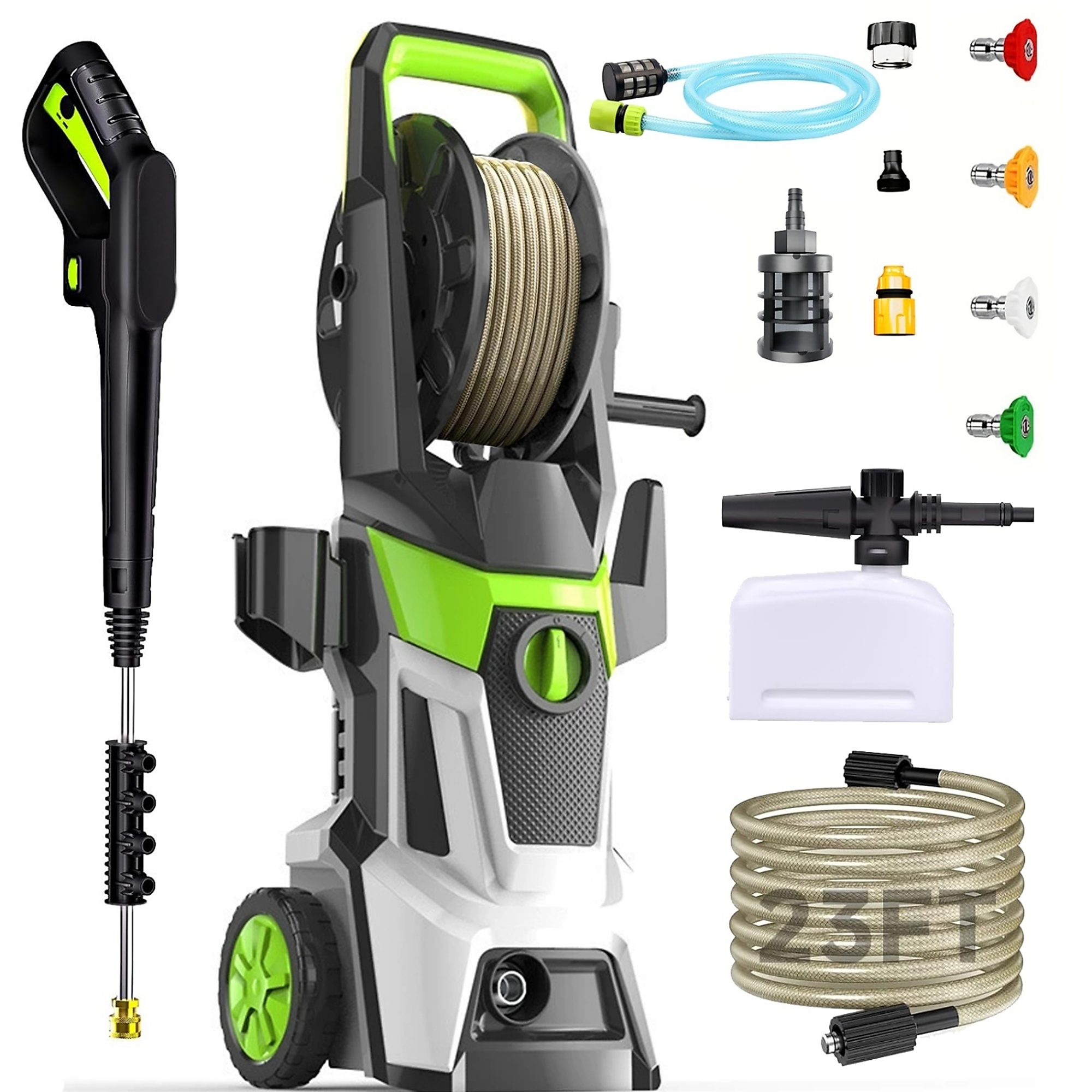 Electric Pressure Washer with Safety Lock, Total Stop System and 5 Spray Modes