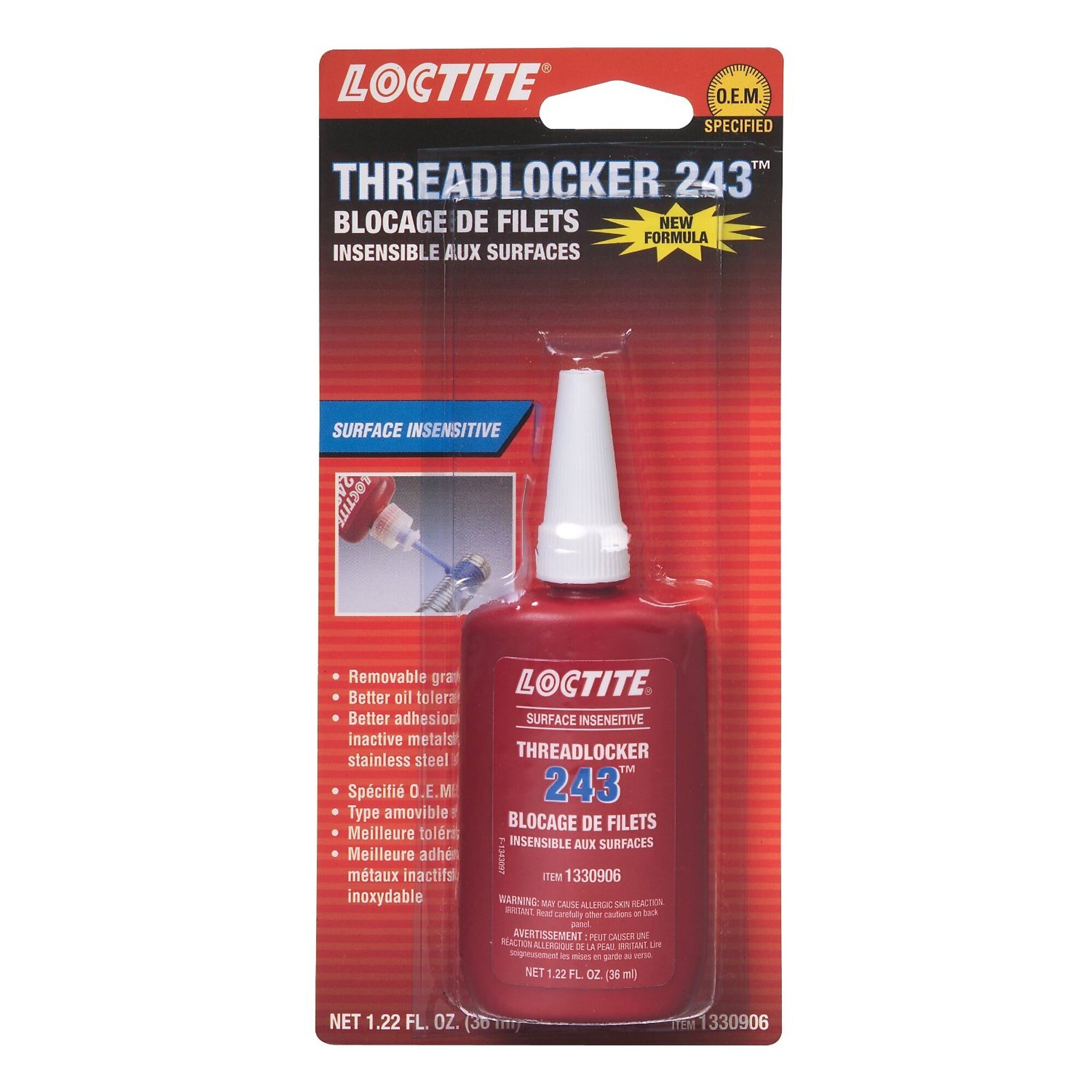 Loctite 243 Oil Tolerant Removable Medium Blue Threadlocker 36ml, 6PK