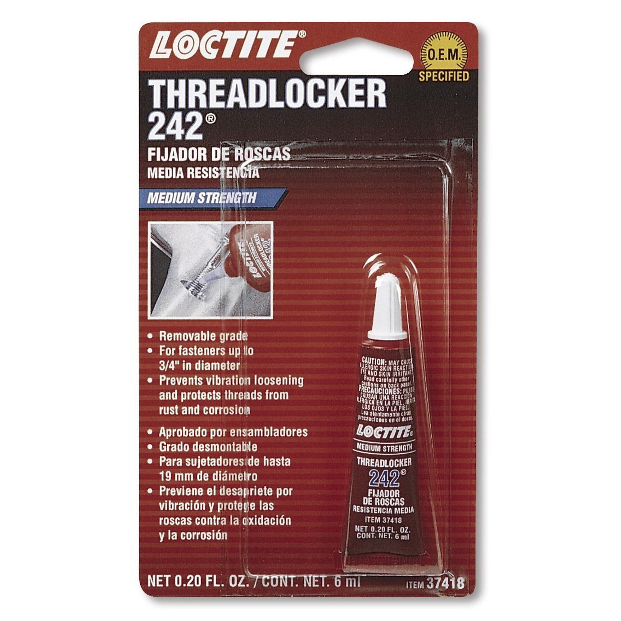 Loctite 242 Threadlocker Blue Medium Strength 6ml Bottle, 12PK
