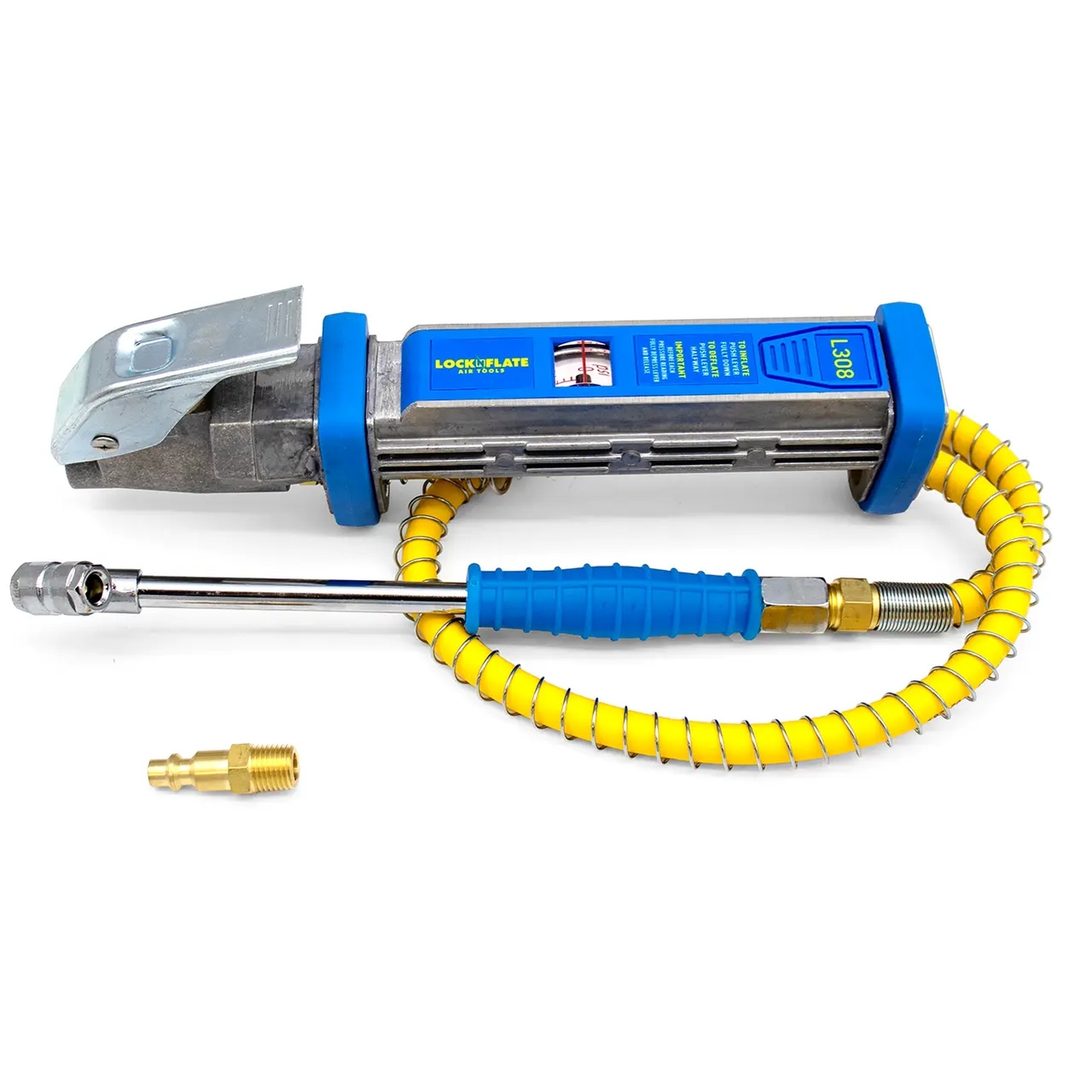 LockNFlate Pro L308 Analog Tire Inflator Gauge, Dual-Head Air Chuck, Linear Analog Gauge, High-Flow Performance, Model# LNL65308