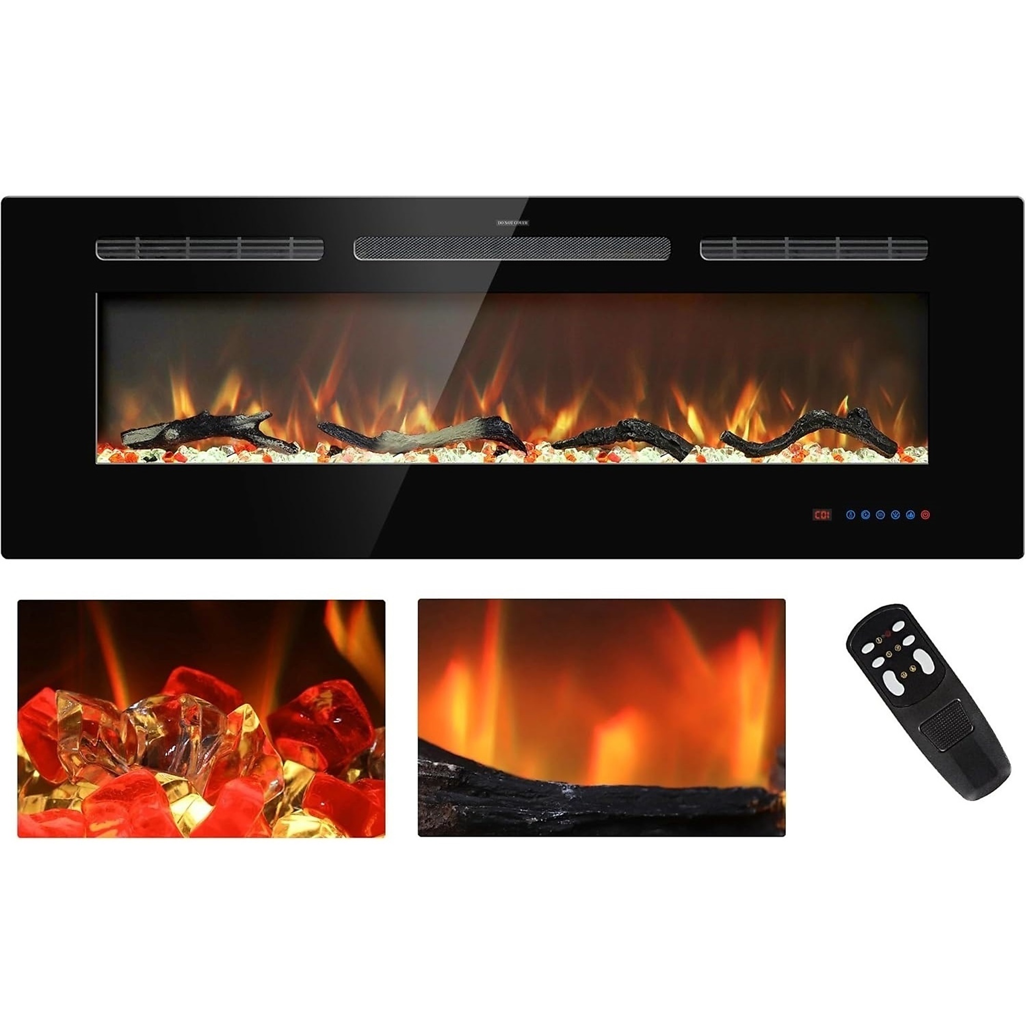 EdenDirect 36in Electric Fireplace Insert, Recessed & Wall Mount, 750/1500W, Thermostat, Remote & Touchscreen, 13-Color Flame, 9-Hr Timer