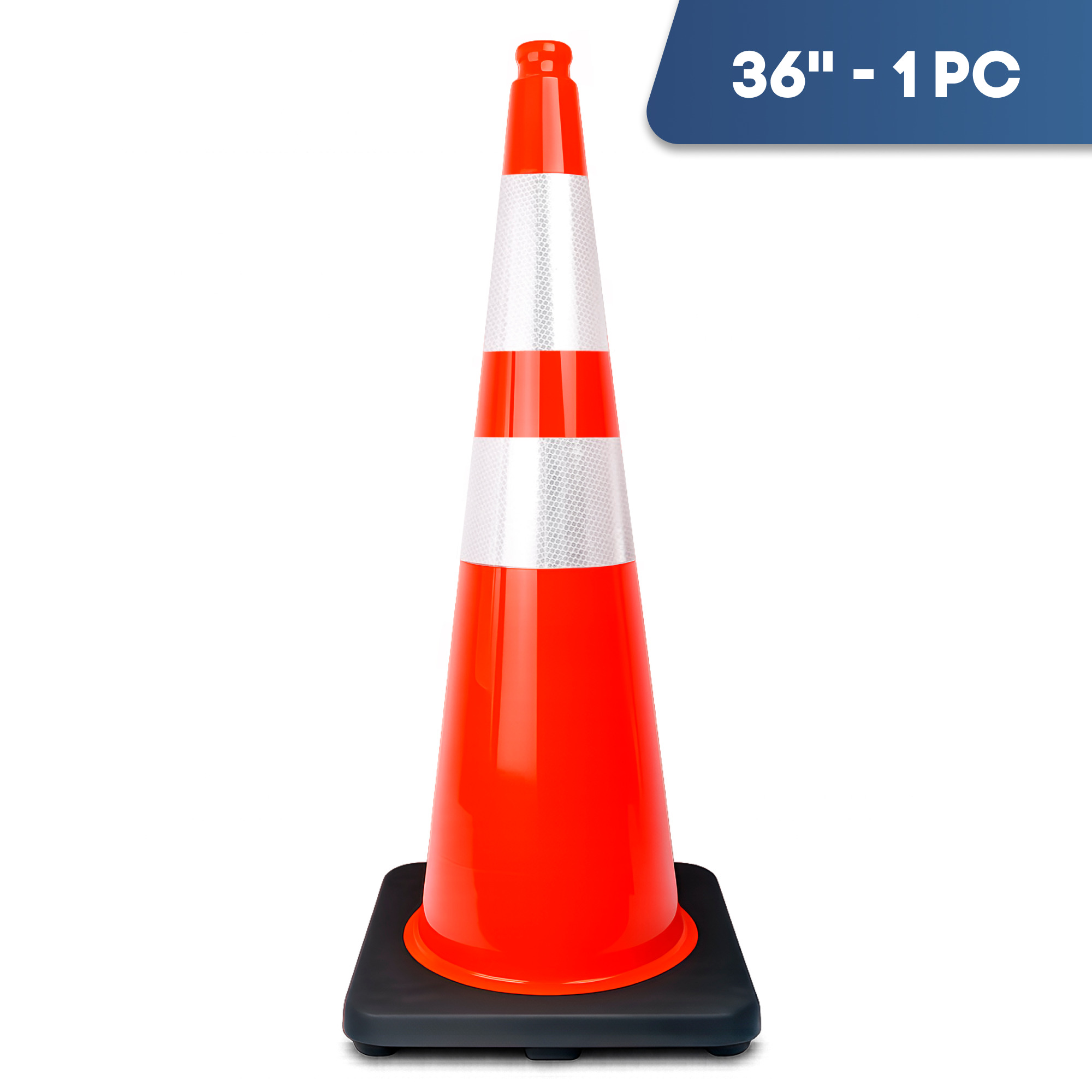 Traffic Safety Cone 36’’ with Heavy Black Base and Reflective Collars - 1 PK, Orange, PVC, Model #97136