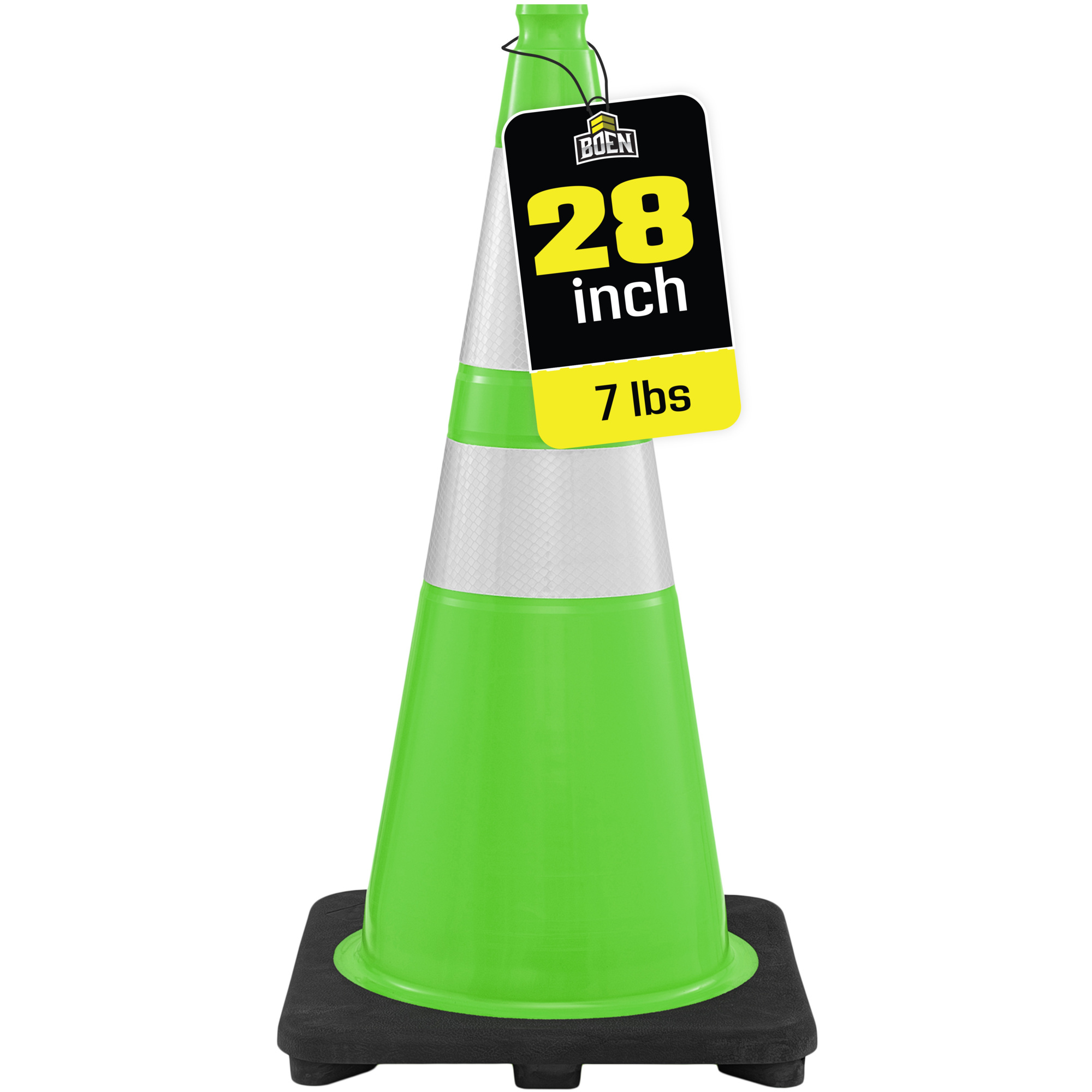 Boen 28 in, Lime Green Traffic Cones, Traffic Cones with 2 Reflective Collars & 7 lb, Base for Road Work, Parking & Traffic Control