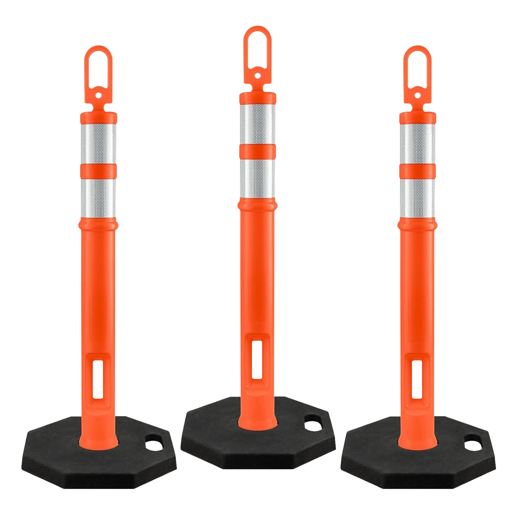 42" Ring Loop Orange Traffic Delineator Post with 13 LB PVC Base - 3 Pack