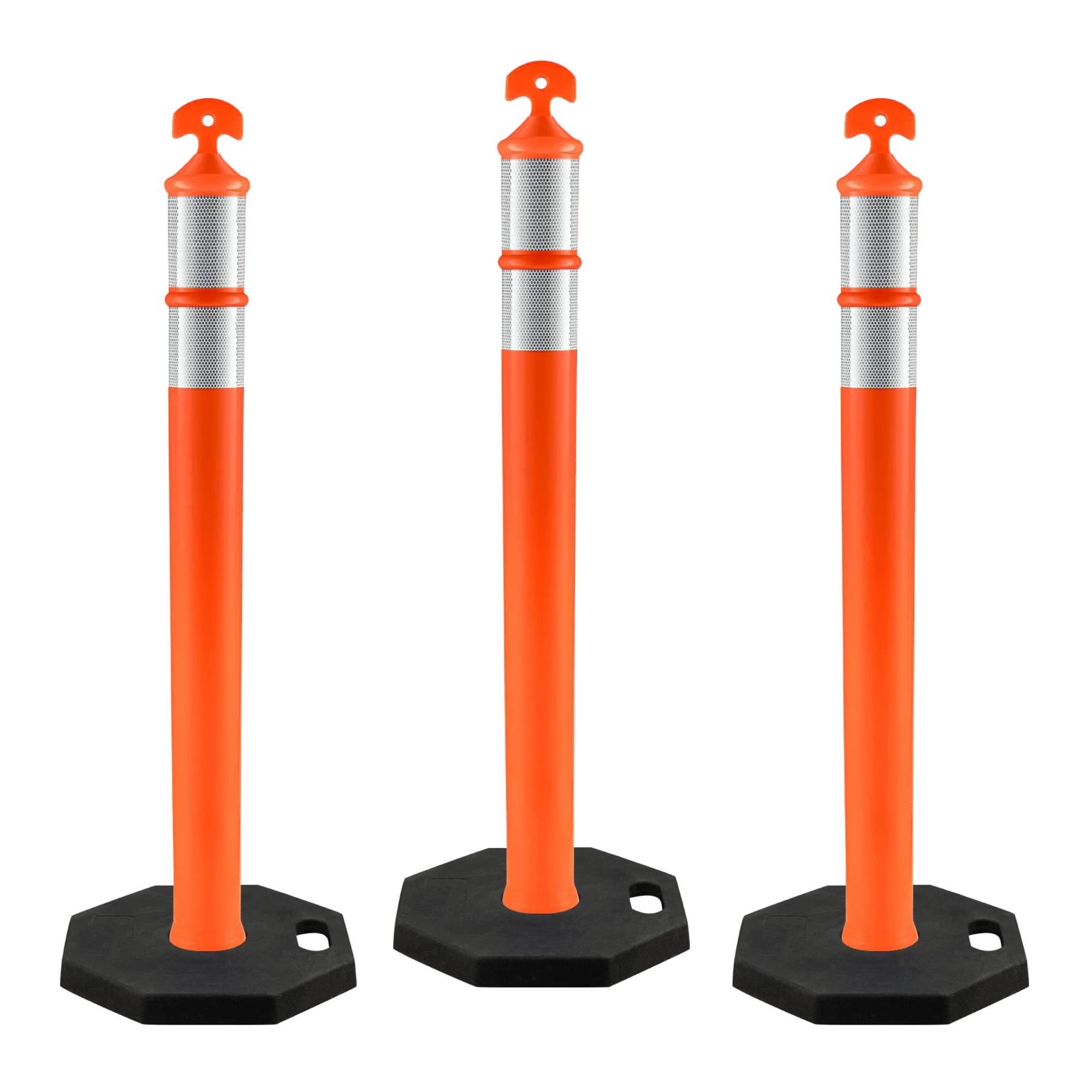 42" T-Top Orange Traffic Delineator Post with 13 LB PVC Base - 3 Pack