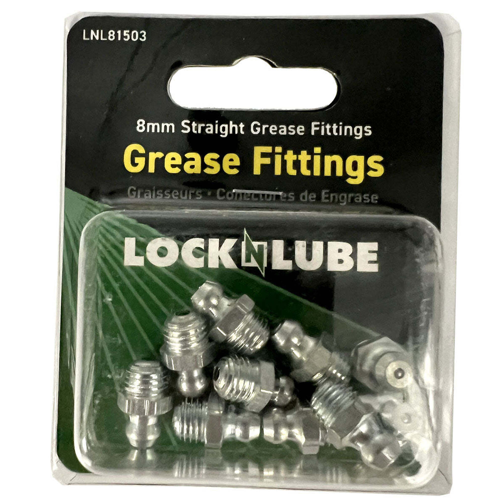 LockNLube Grease Fittings, 8mm Straight, 10-Pack - Model LNL81503
