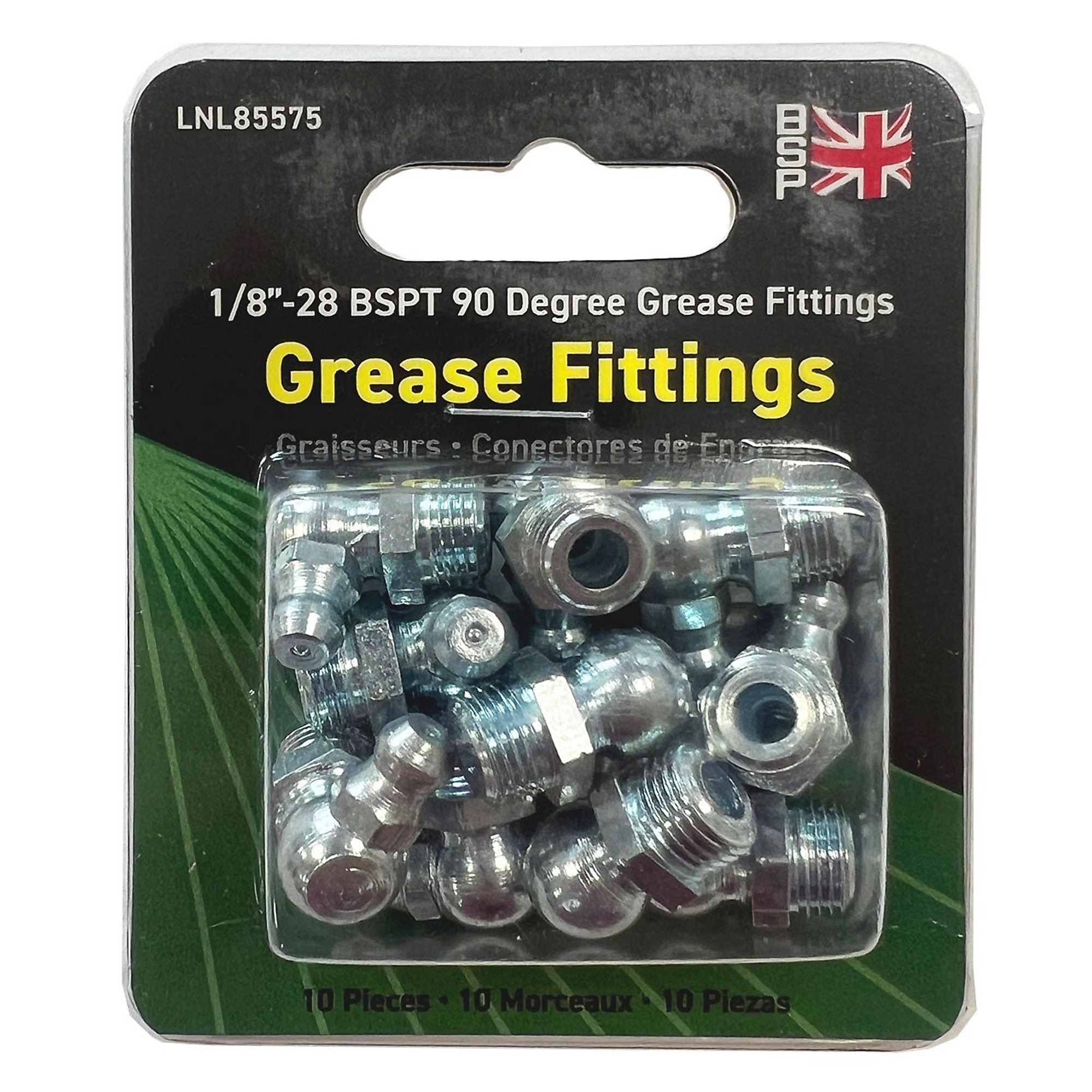 LockNLube Grease Fittings, 1/8-28 BSPT, 90-Degree, 10-Pack - Model LNL81575