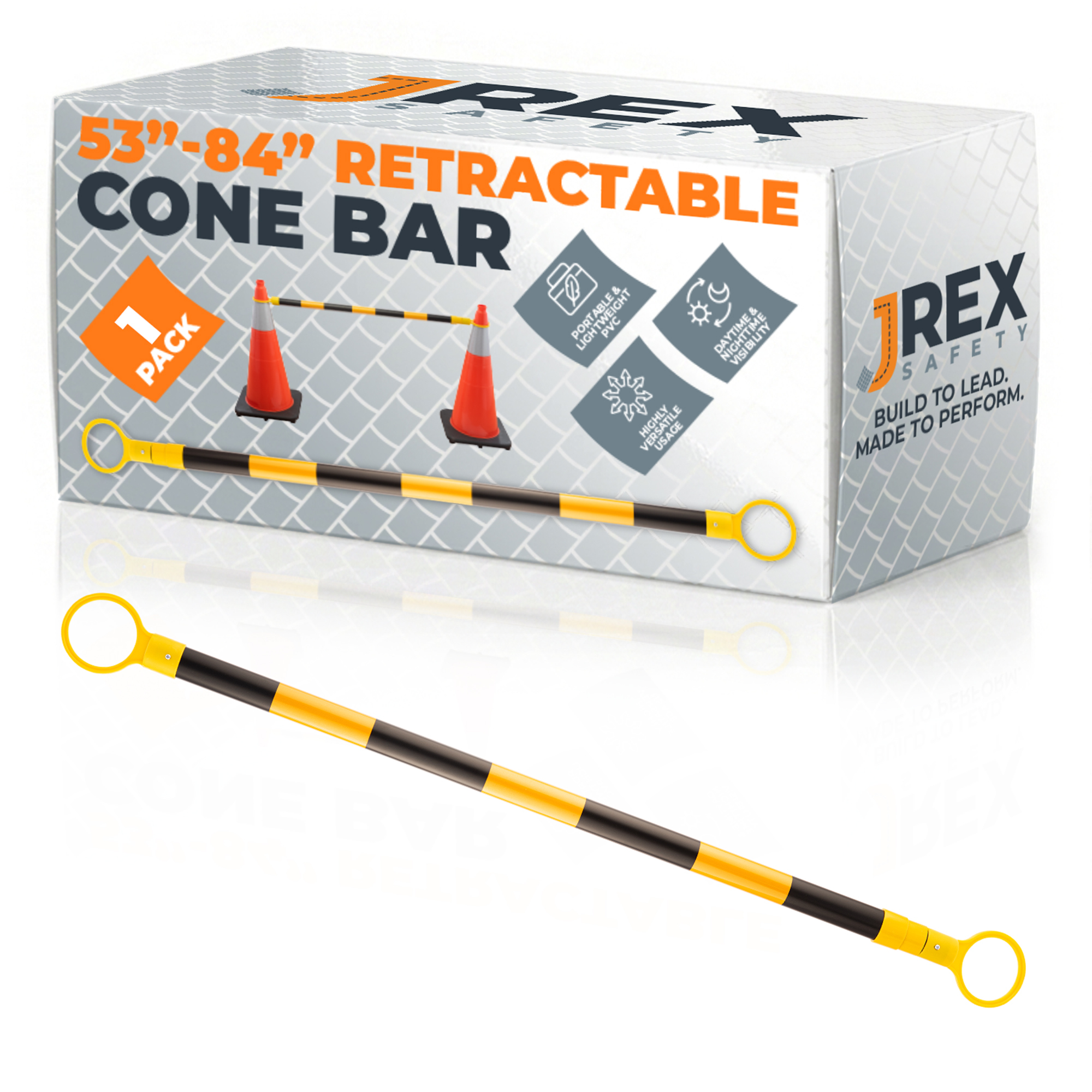 Retractable Cone Bar Yellow/White - 53" to 84" Length